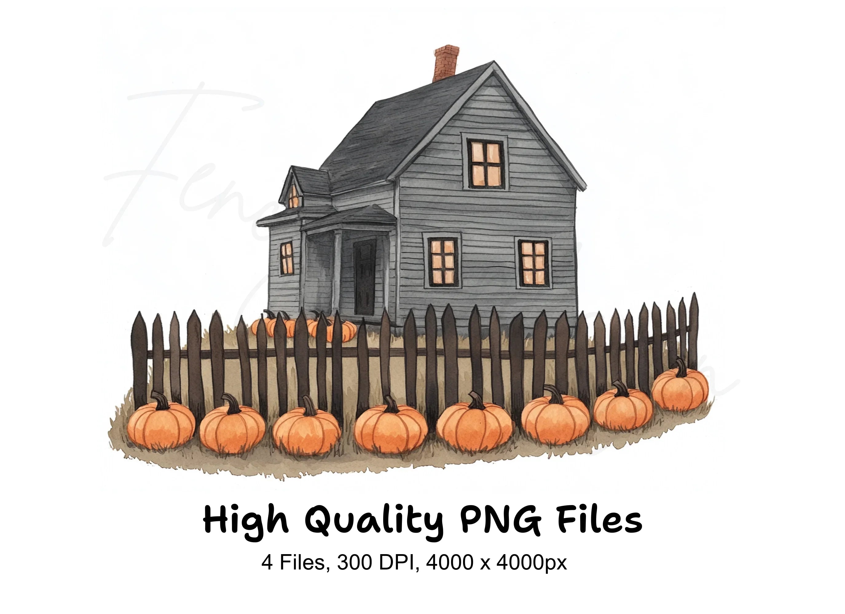Autumn Pumpkin Fence House Clipart Bundle