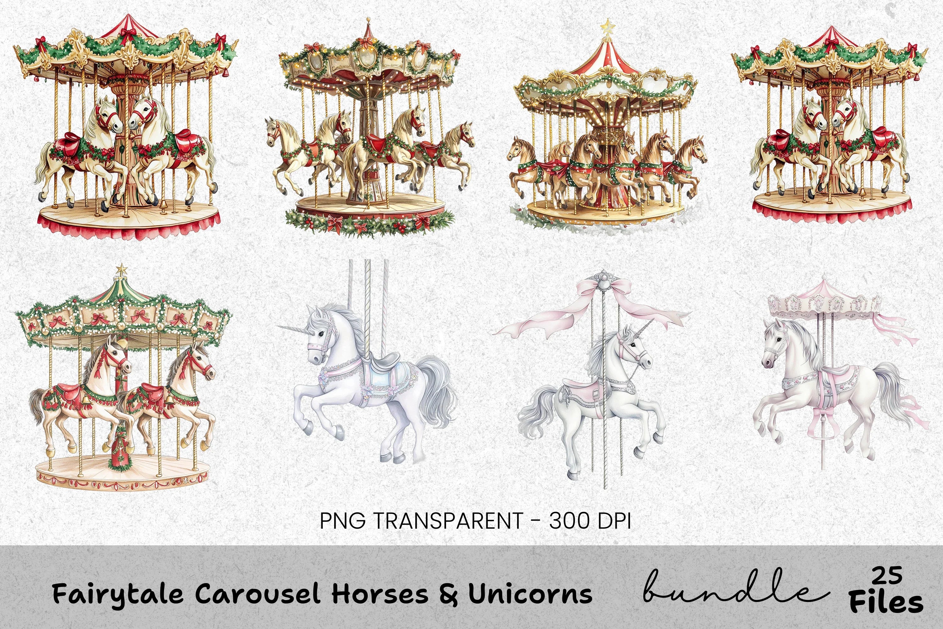 Festive Carousel Horse Clipart Bundle