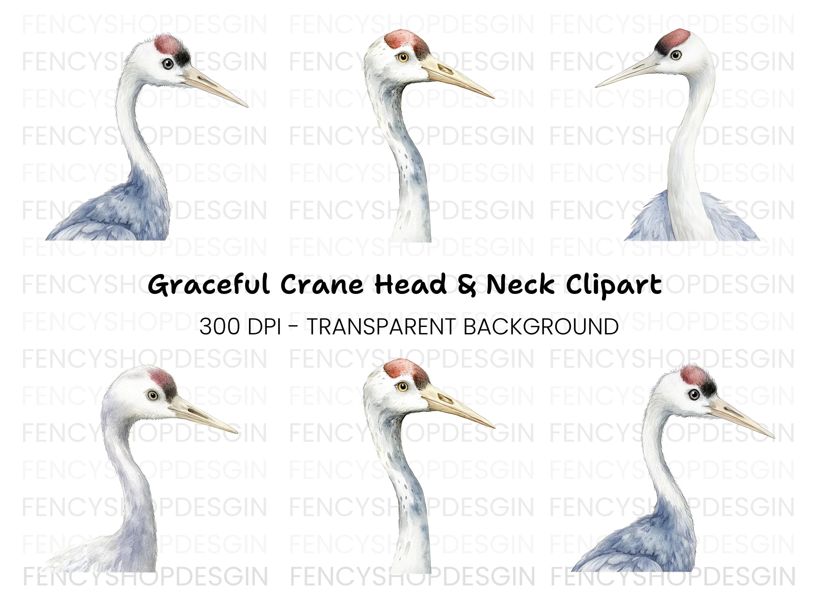 Elegant Crane Heads Clipart Bundle