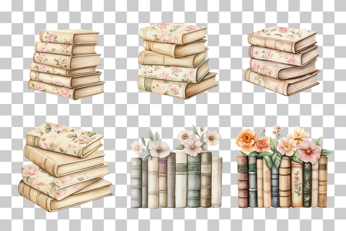 Vintage Floral Books Clipart Bundle