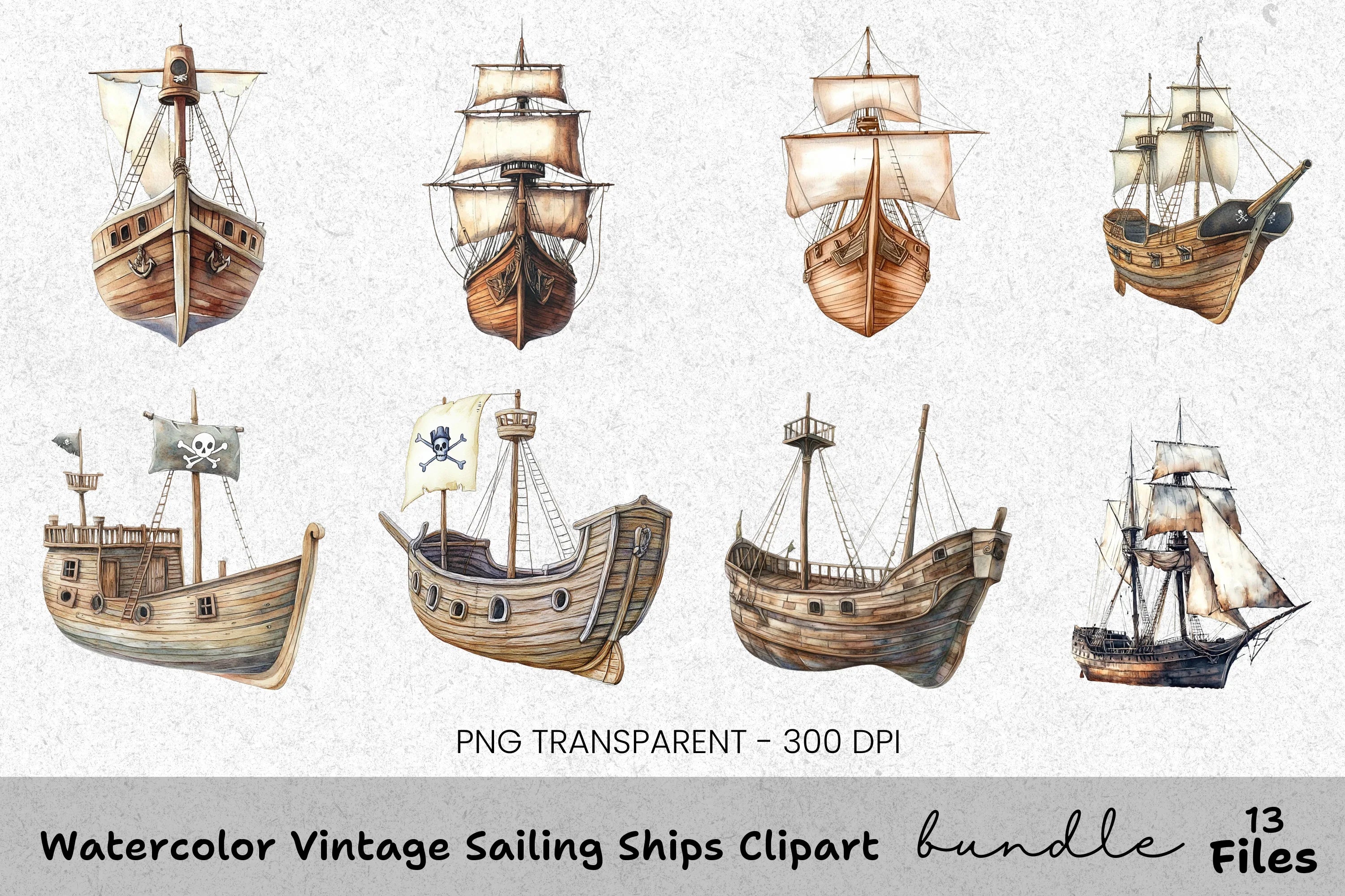 Vintage Sailing Ships Clipart Bundle