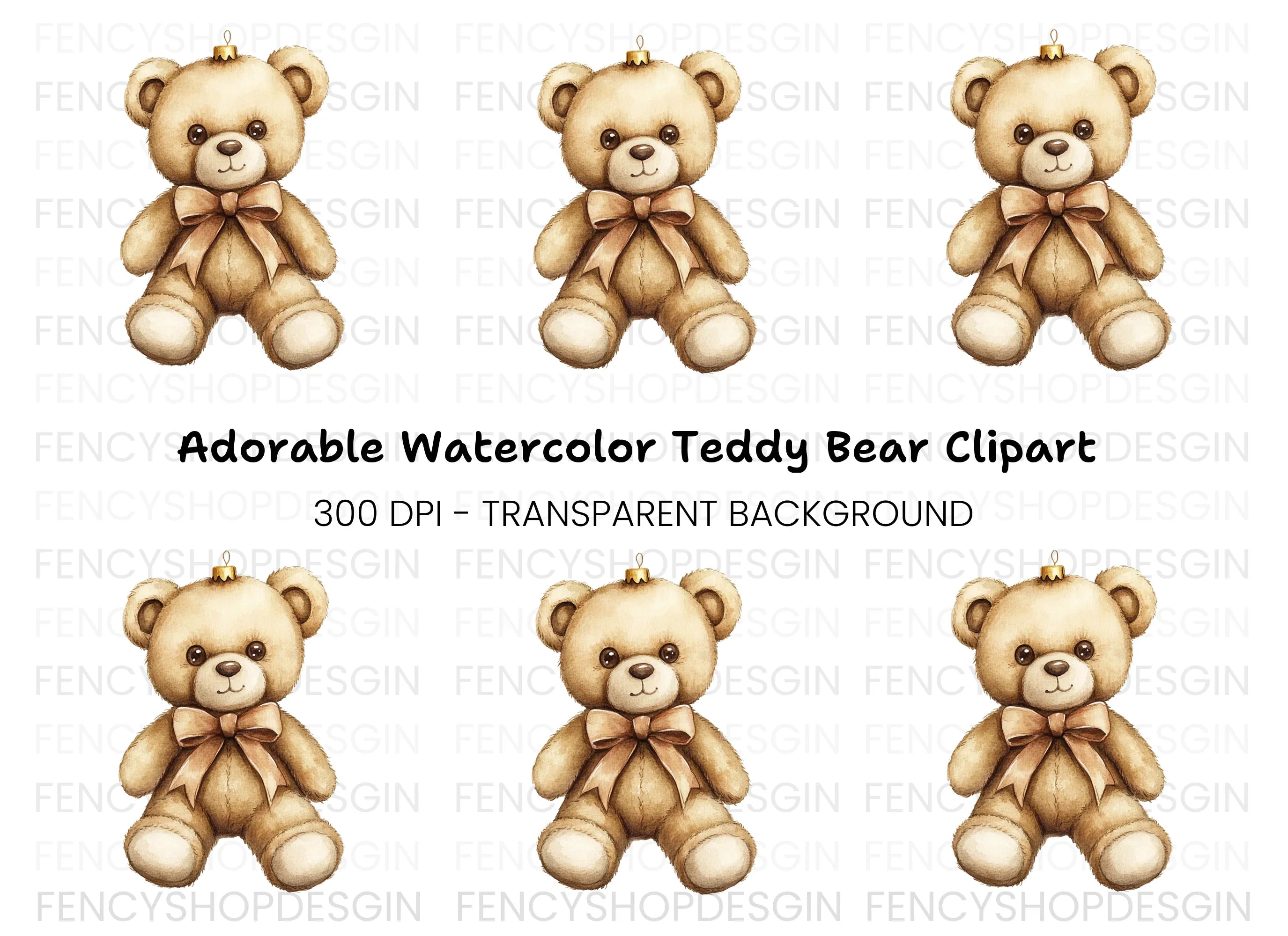 Cute Teddy Bear Christmas Ornament Clipart Bundle