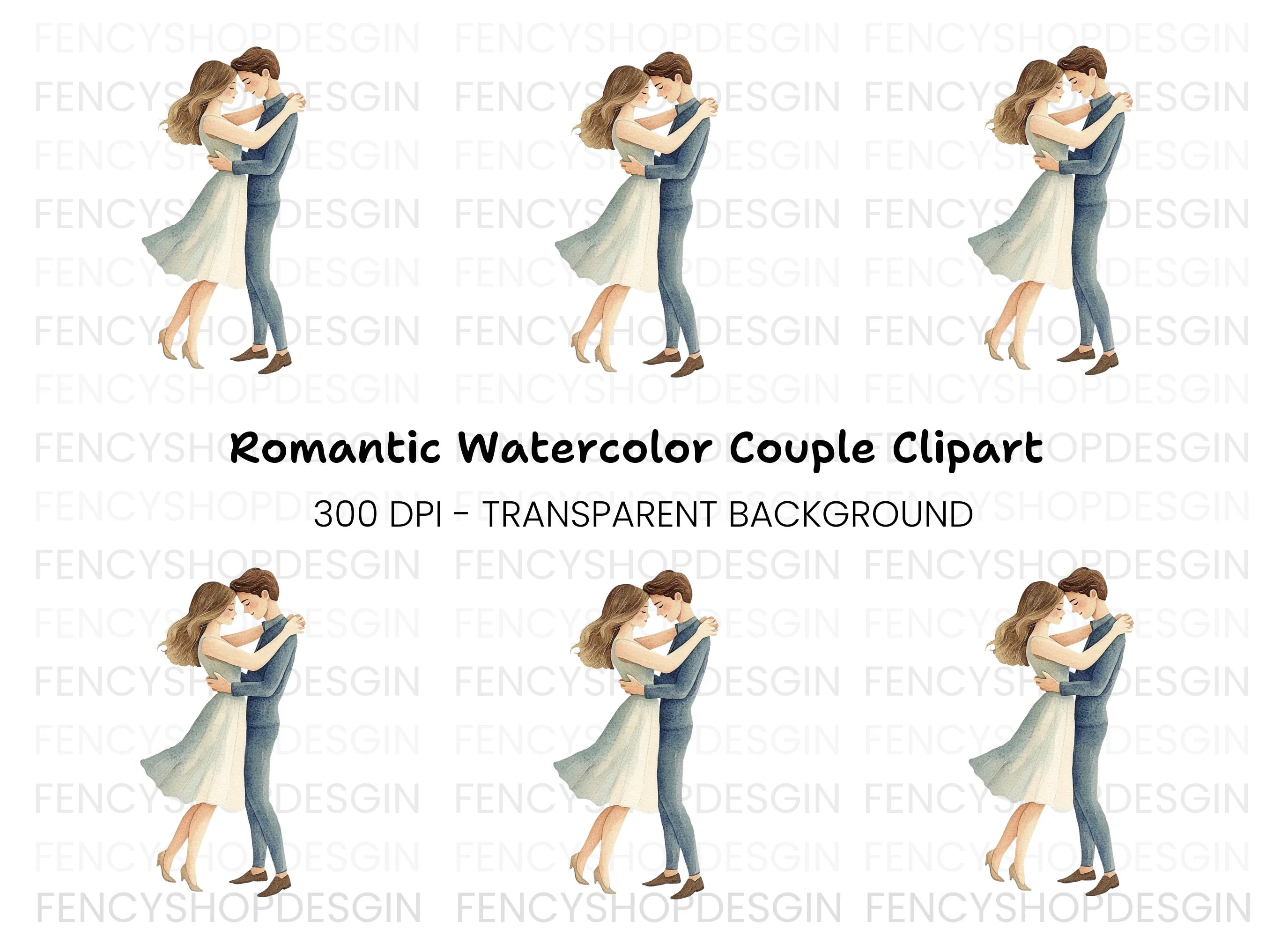 Romantic Couple Embrace Clipart Bundle
