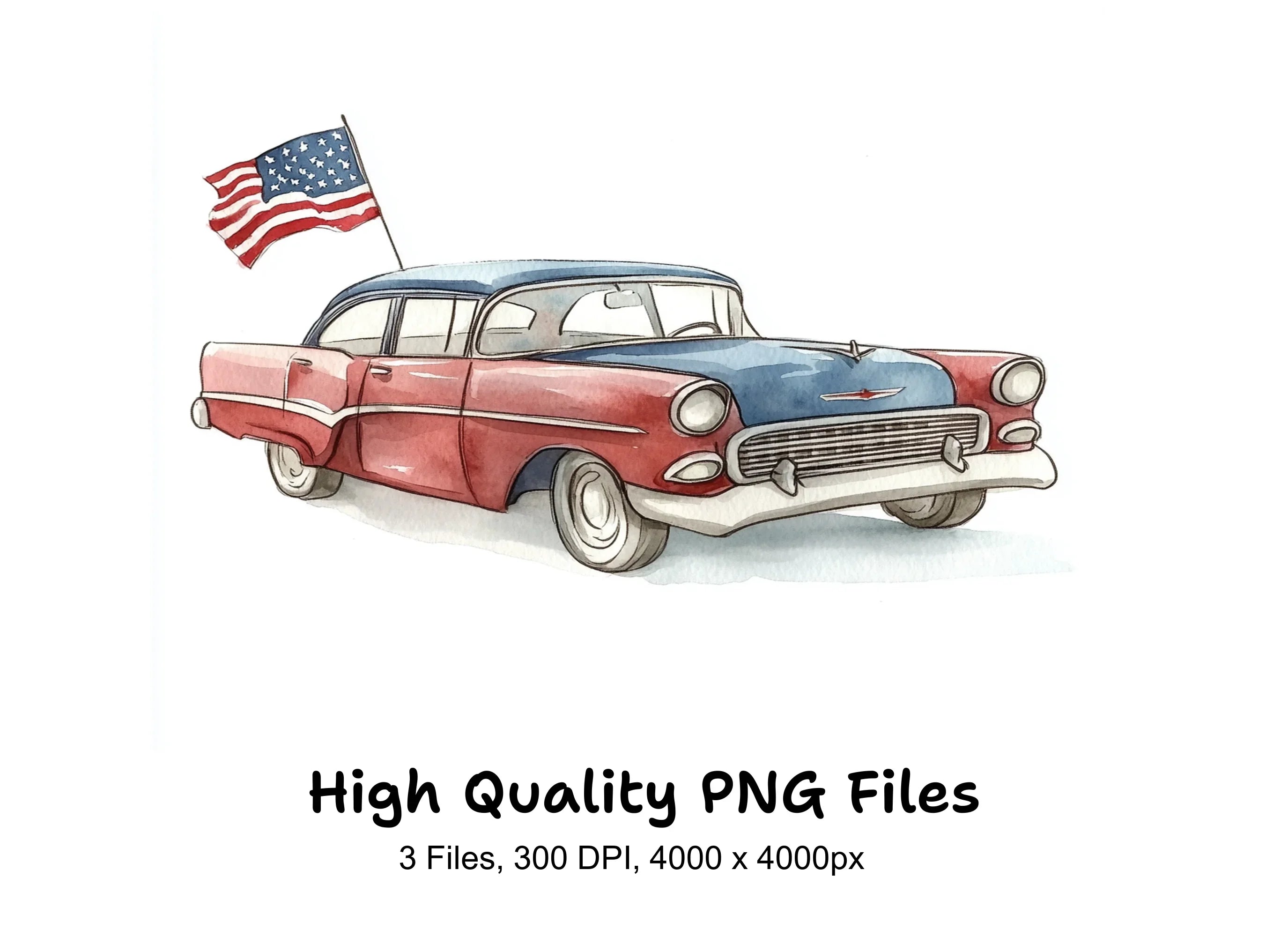 Classic American Car with Flag Clipart Bundle