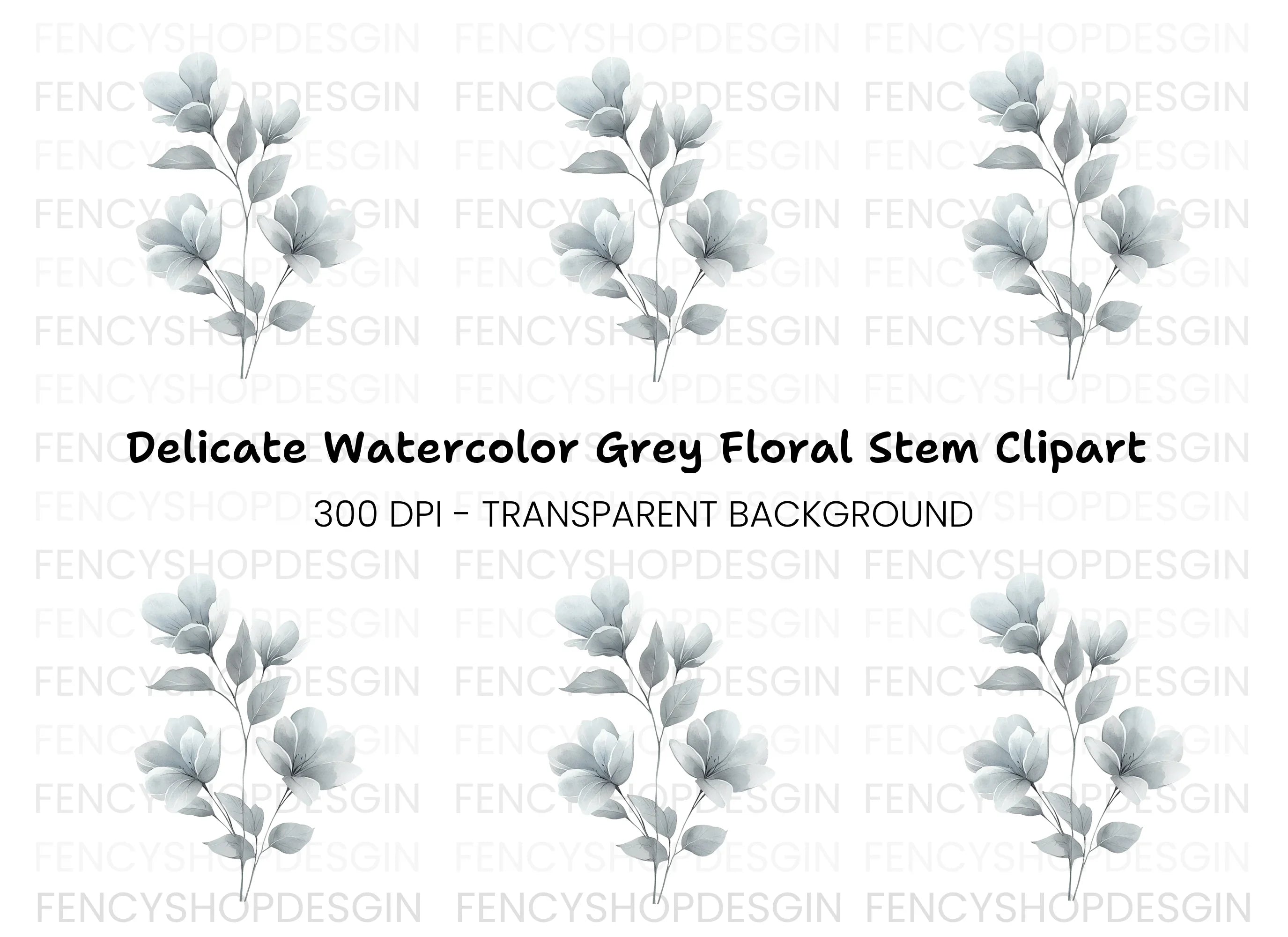 Elegant Gray Floral Clipart Bundle