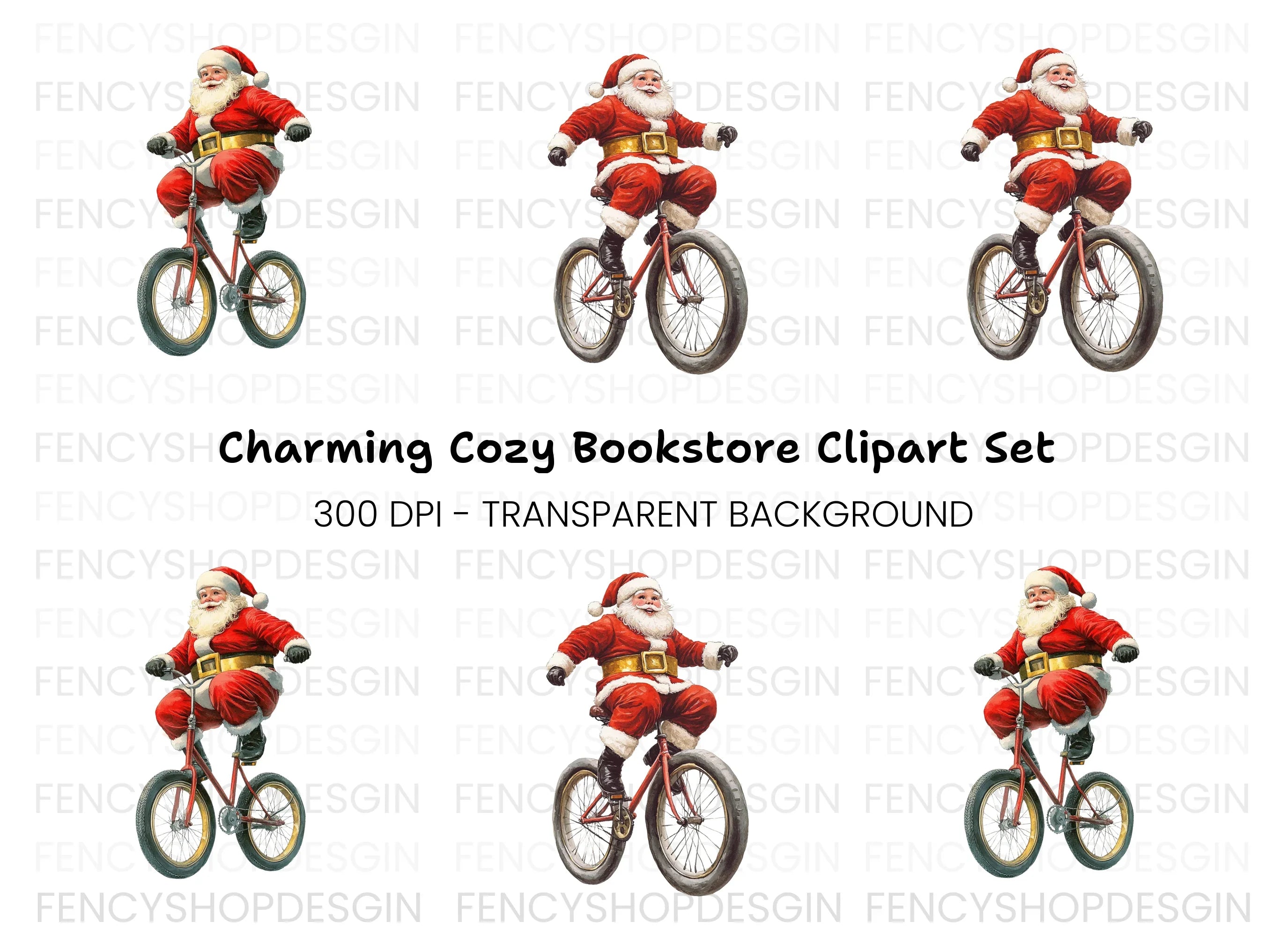 Santa Claus Riding Bicycle Clipart Bundle