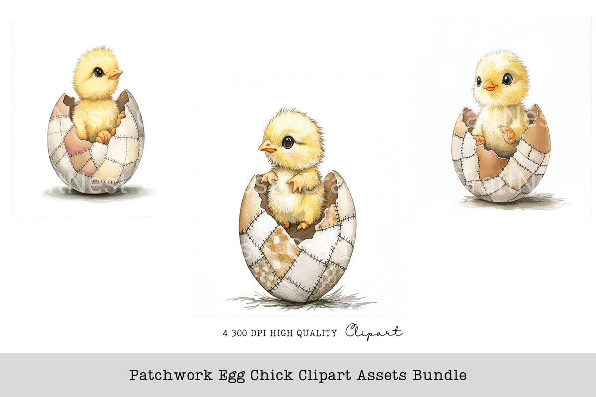 Patchwork Egg Chick Clipart Bundle