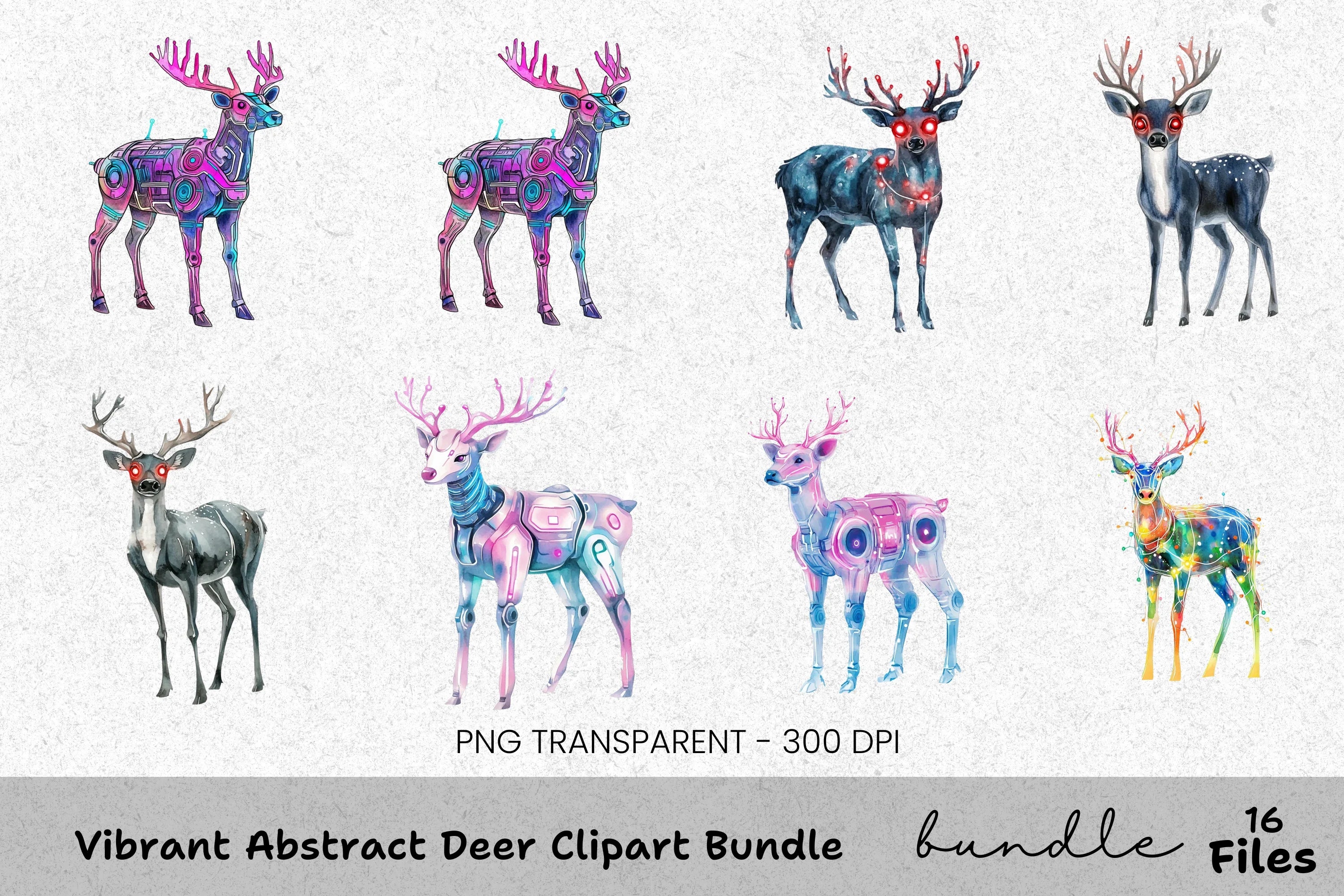 Cyberpunk Reindeer Clipart Bundle
