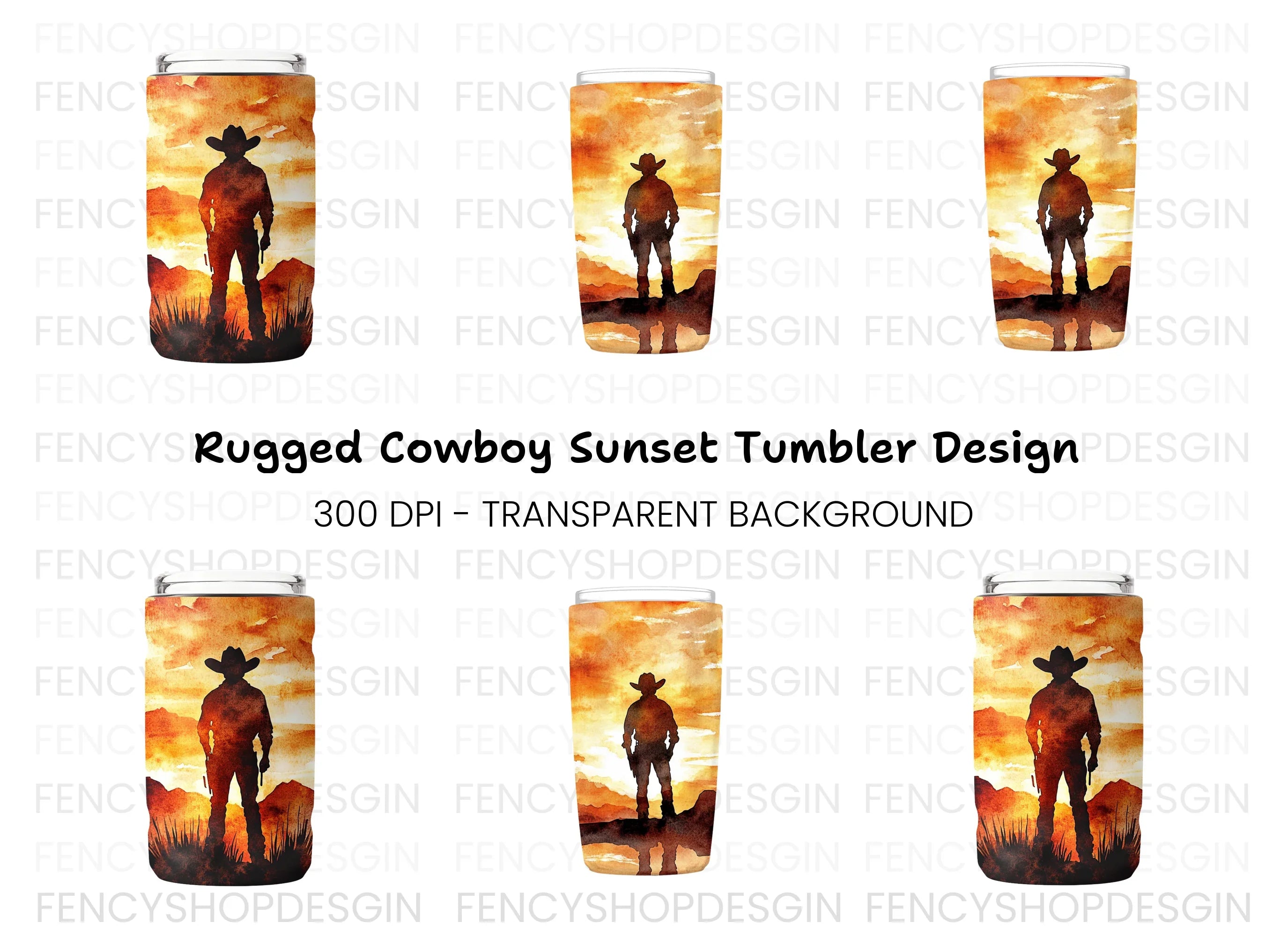 Cowboy Sunset Tumbler Clipart Bundle