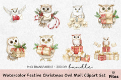 Festive Christmas Owl Mail Clipart Bundle - CraftNest - Digital Crafting and Art