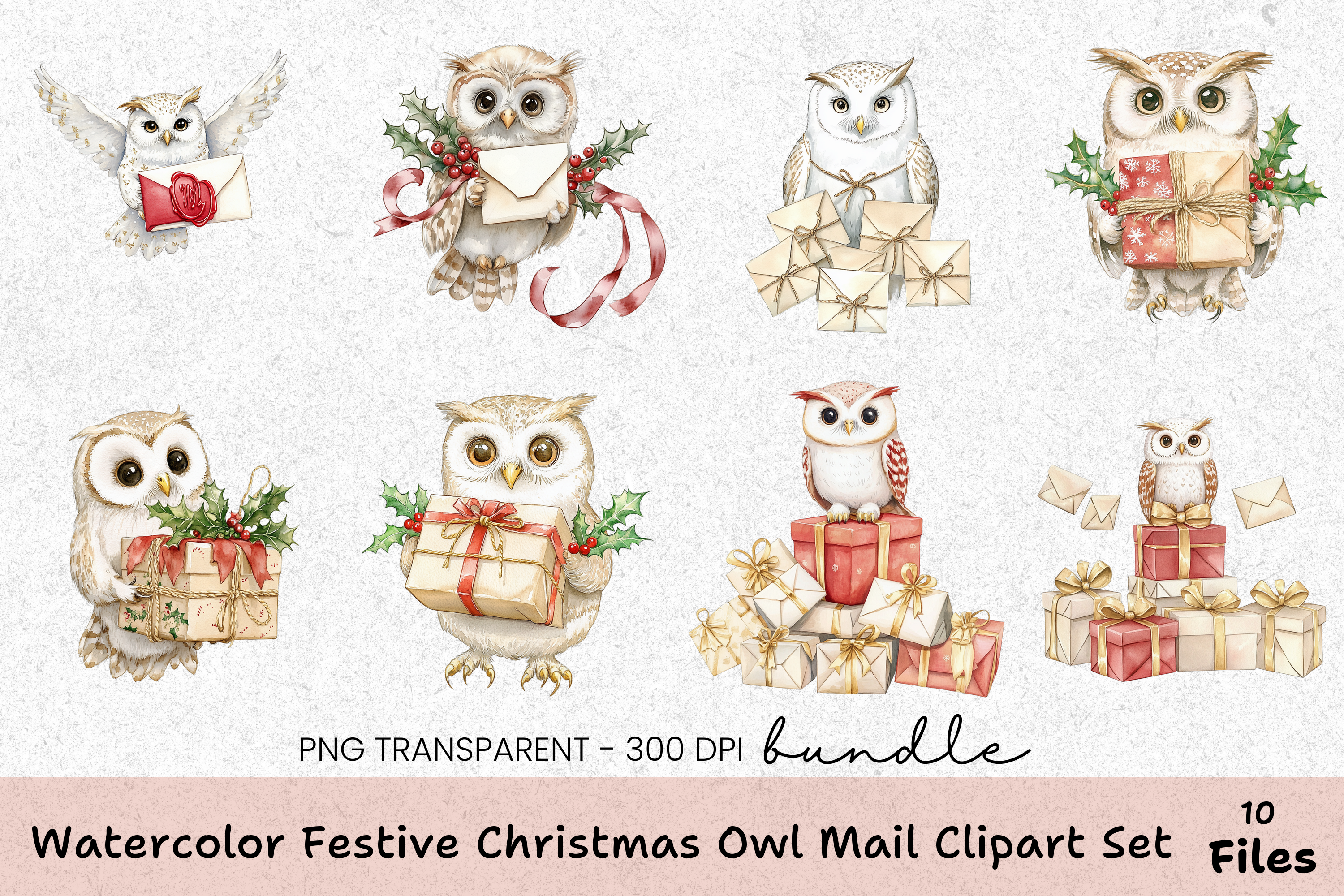 Festive Christmas Owl Mail Clipart Bundle