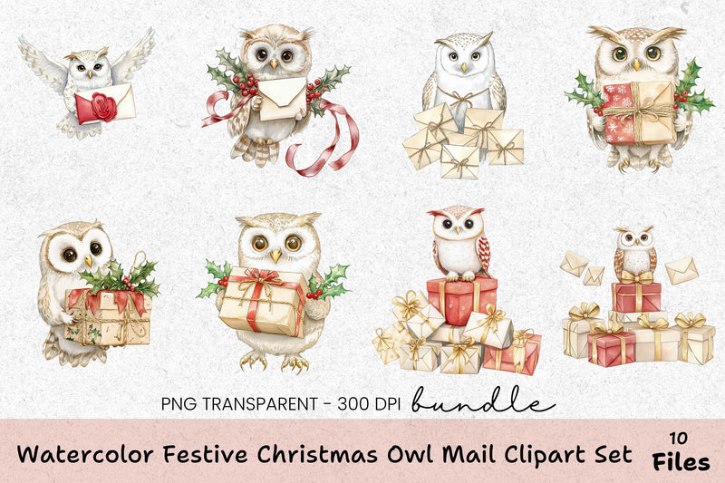 Festive Christmas Owl Mail Clipart Bundle - CraftNest - Digital Crafting and Art