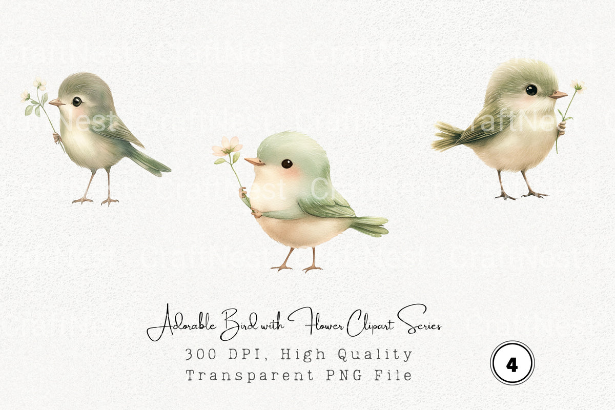 Adorable Bird With Flower Series Clipart Bundle