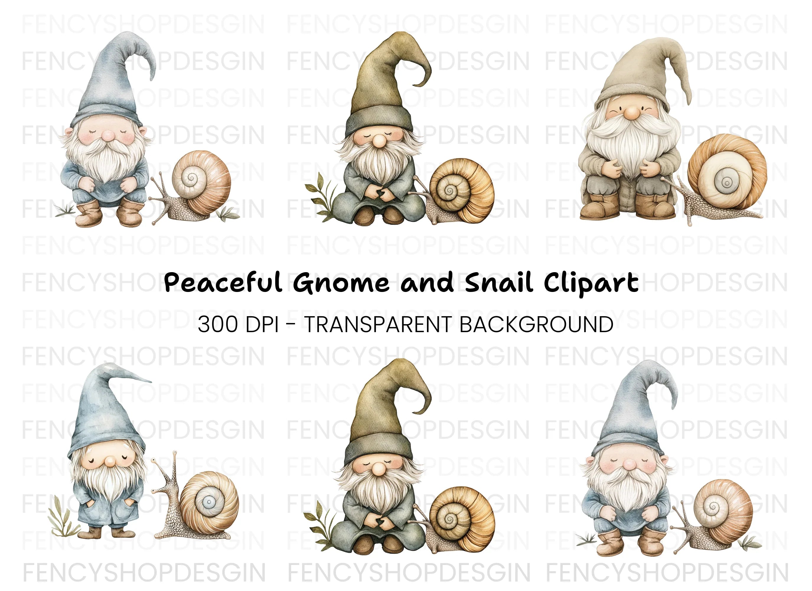 Cute Gnomes and Snails Clipart Bundle