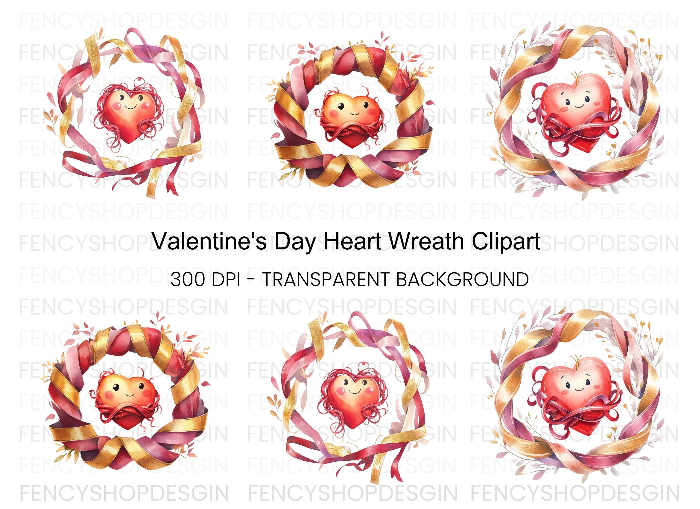 Cute Heart Wreaths Clipart Bundle