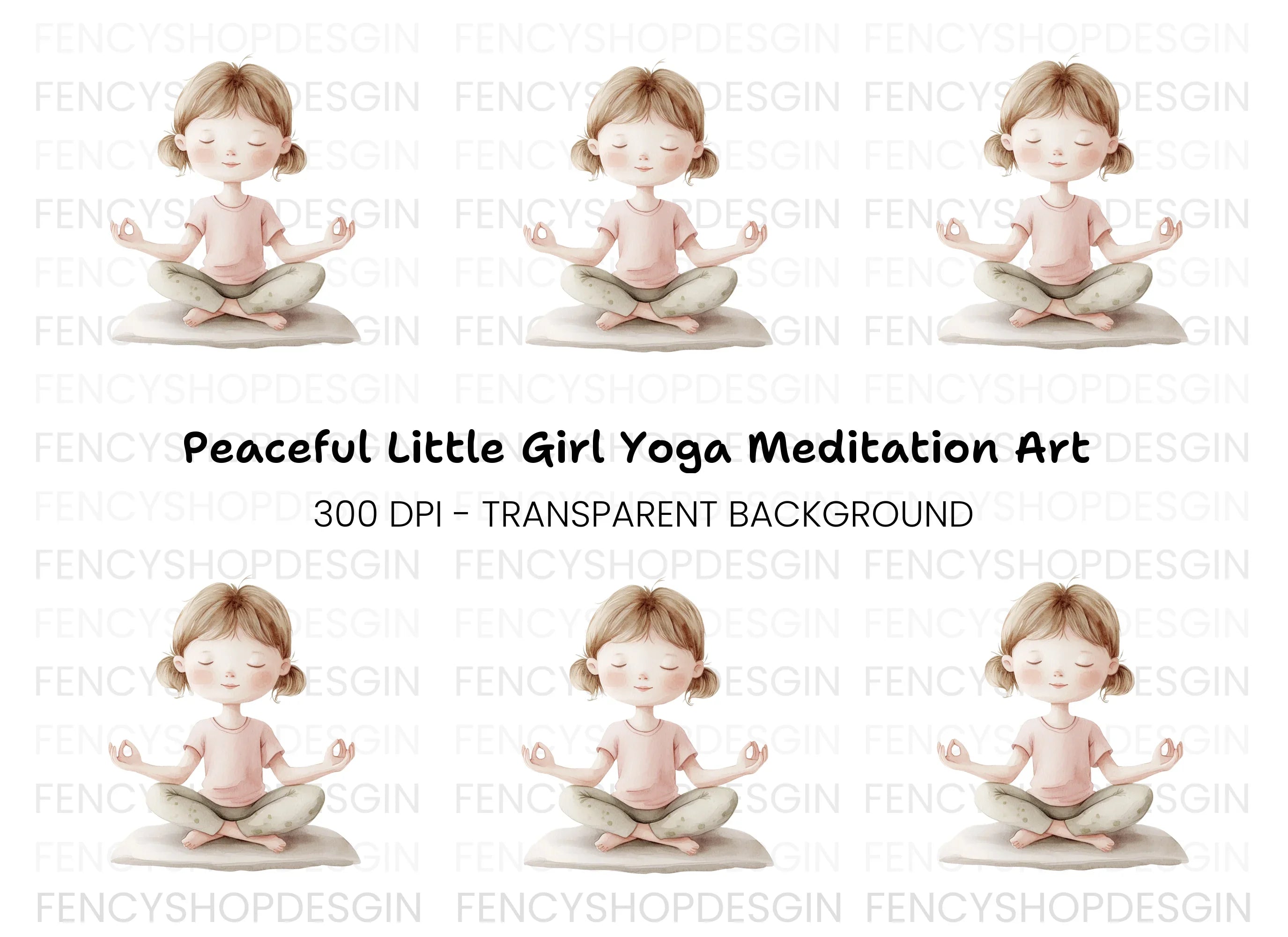 Cute Girl Meditating Clipart Bundle