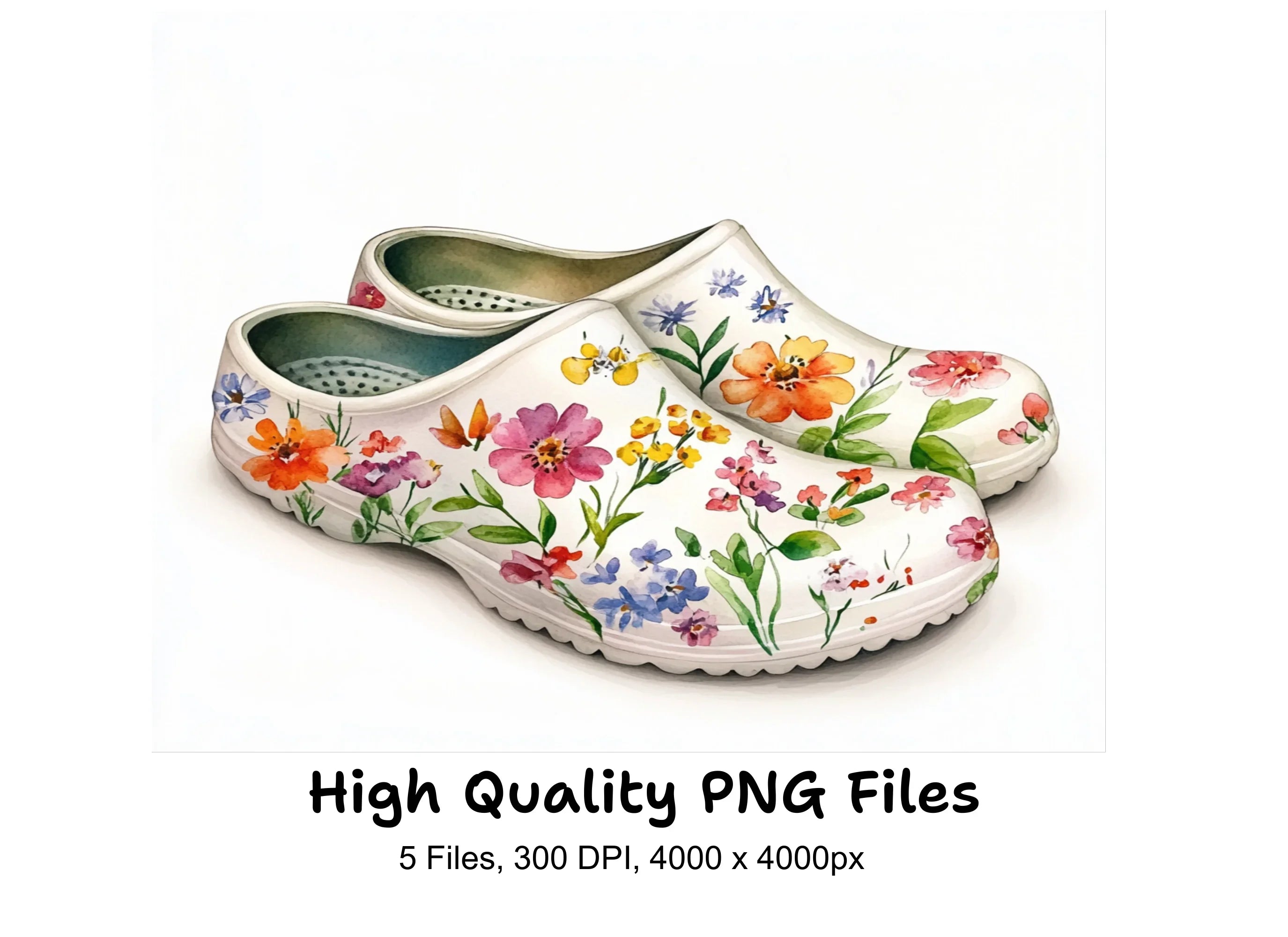 Floral Garden Clogs Clipart Bundle
