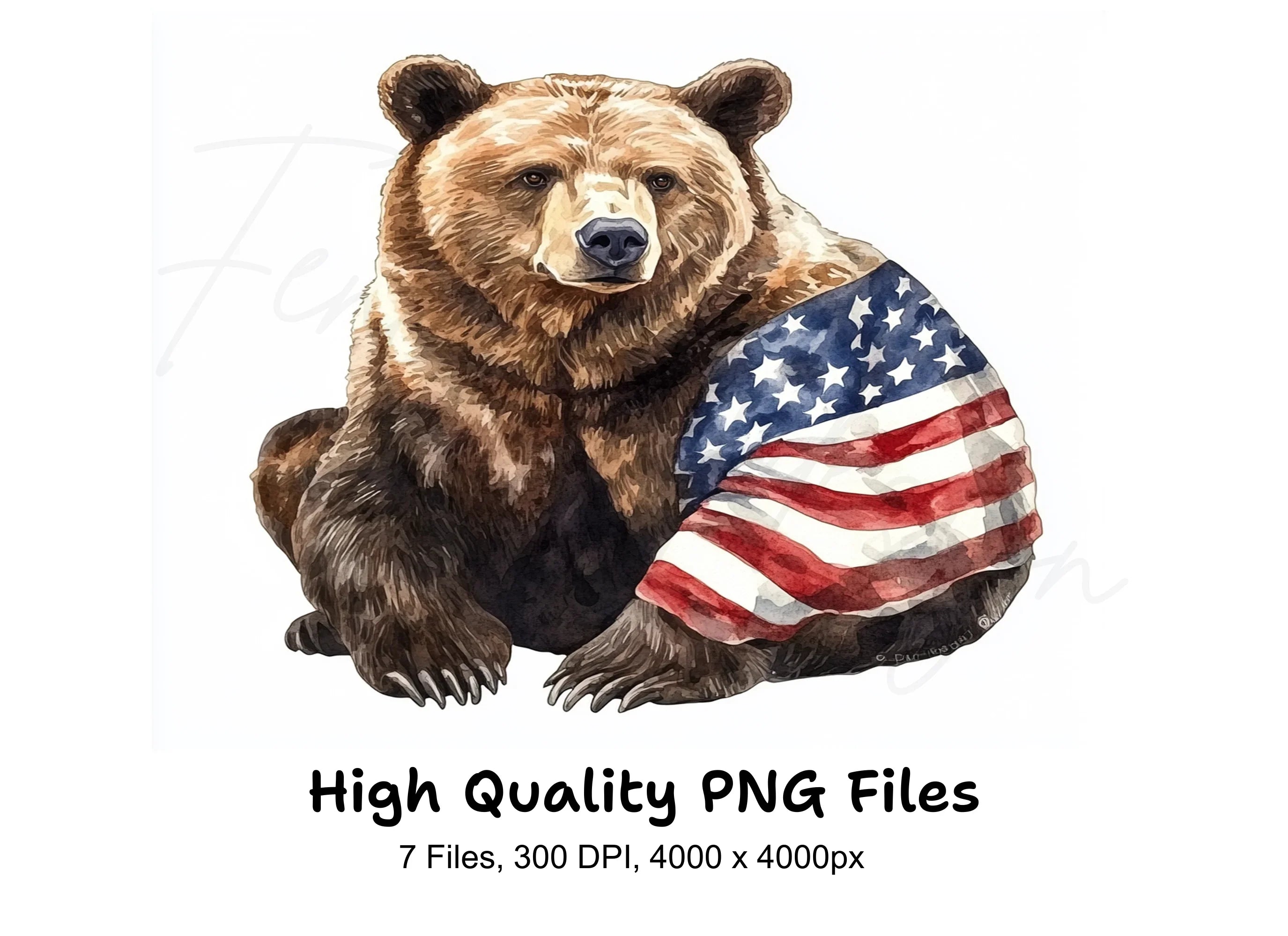 Patriotic Bears with American Flags Clipart Bundle