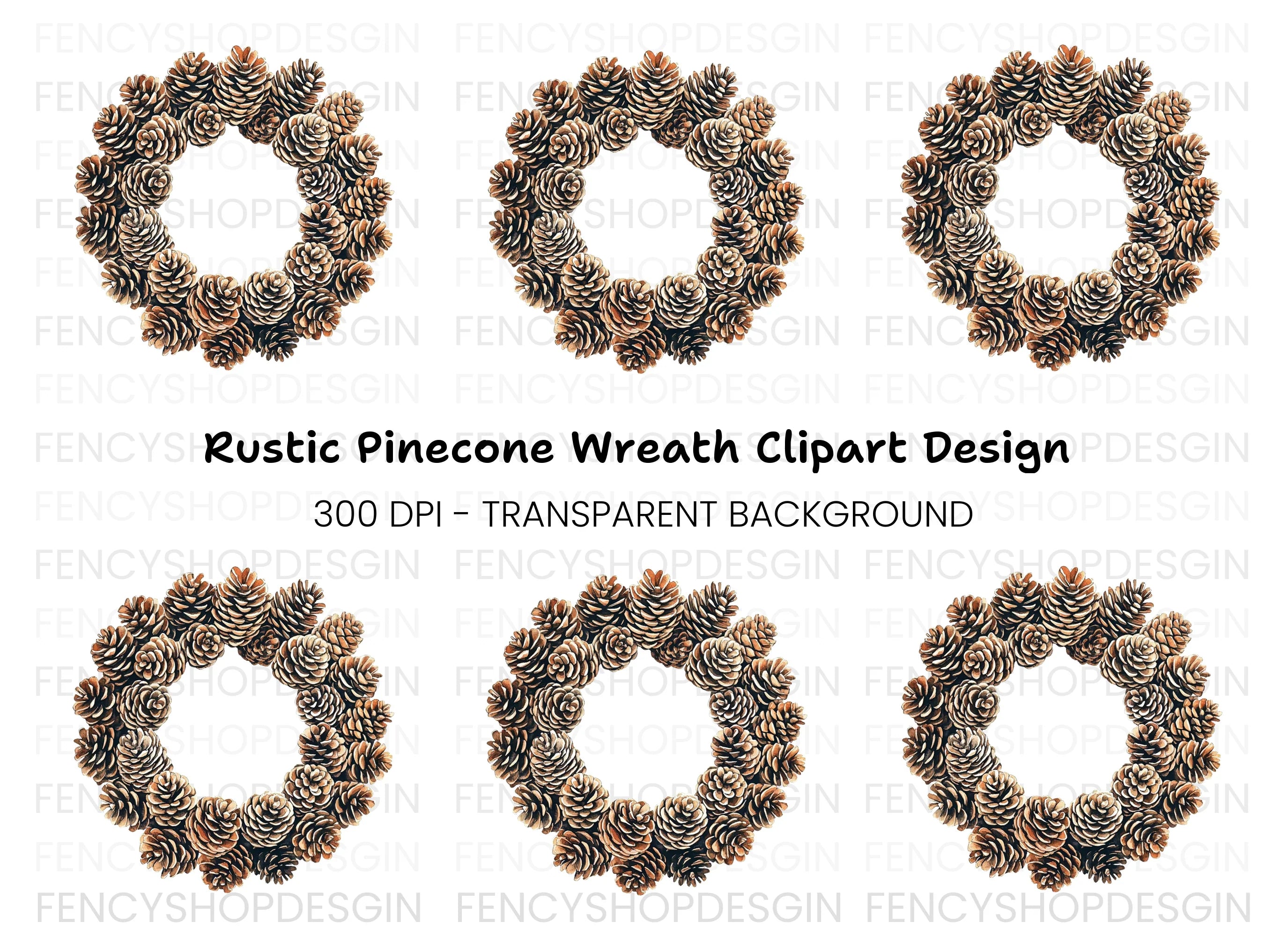 Pine Cone Wreath Clipart Bundle