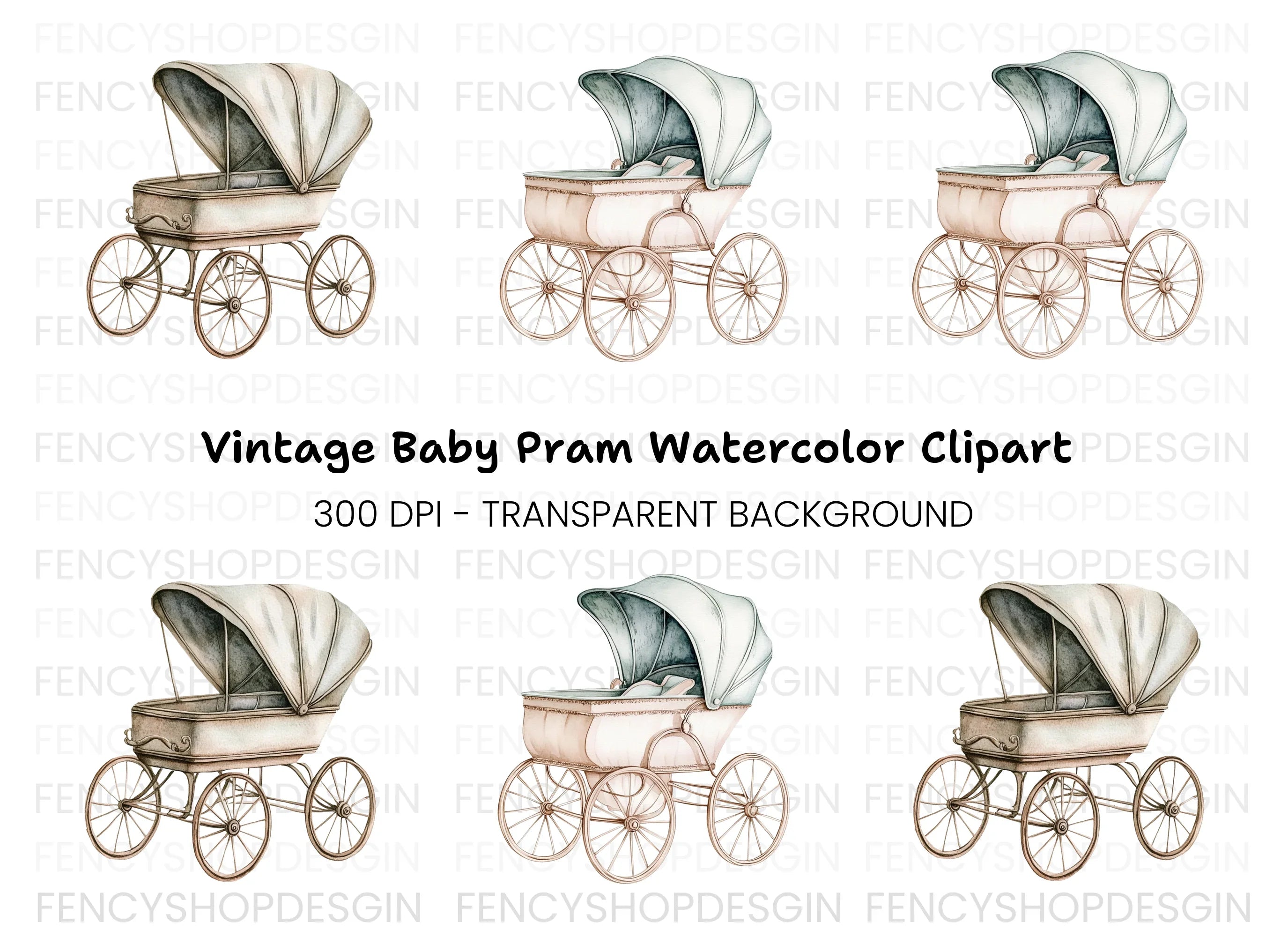 Elegant Vintage Baby Stroller Clipart Bundle