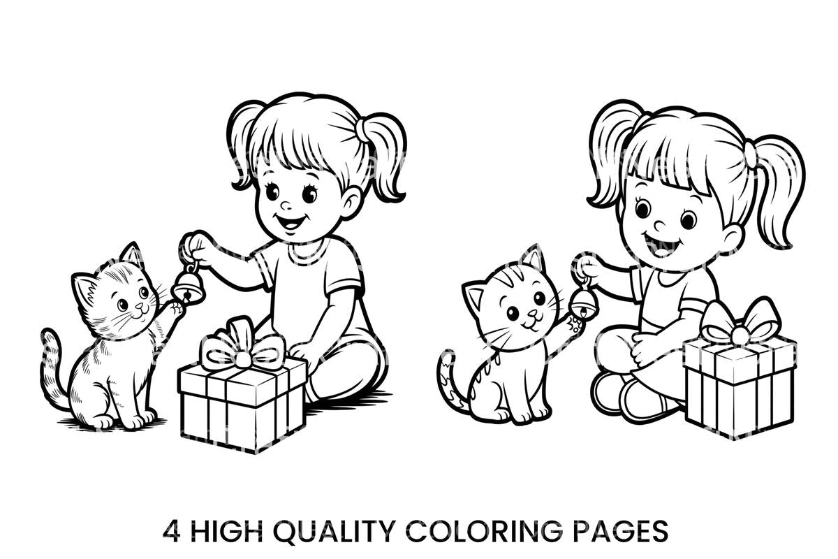 Christmas Gift: Girl and Kitten Coloring Books