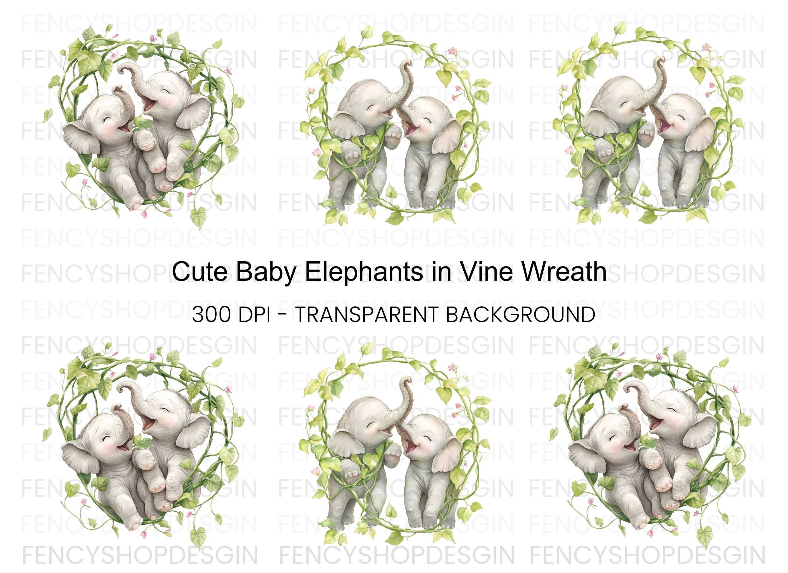 Cute Baby Elephant Clipart Bundle