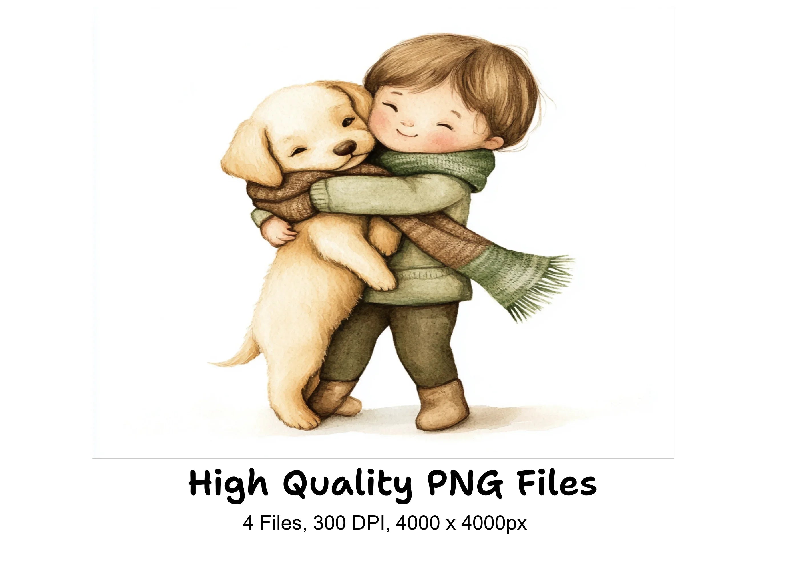 Cute Kids Hugging Dogs Clipart Bundle