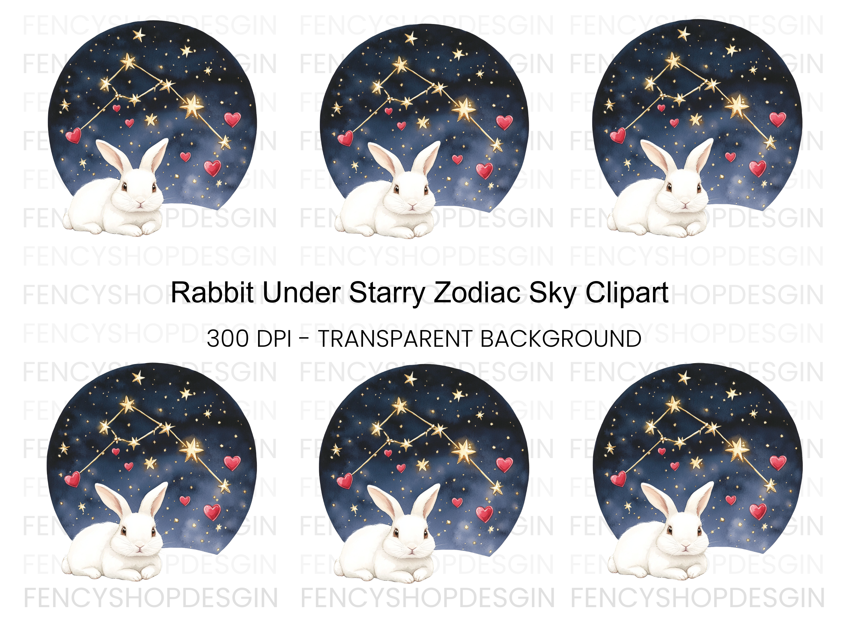 Celestial Bunny Constellation Clipart Bundle