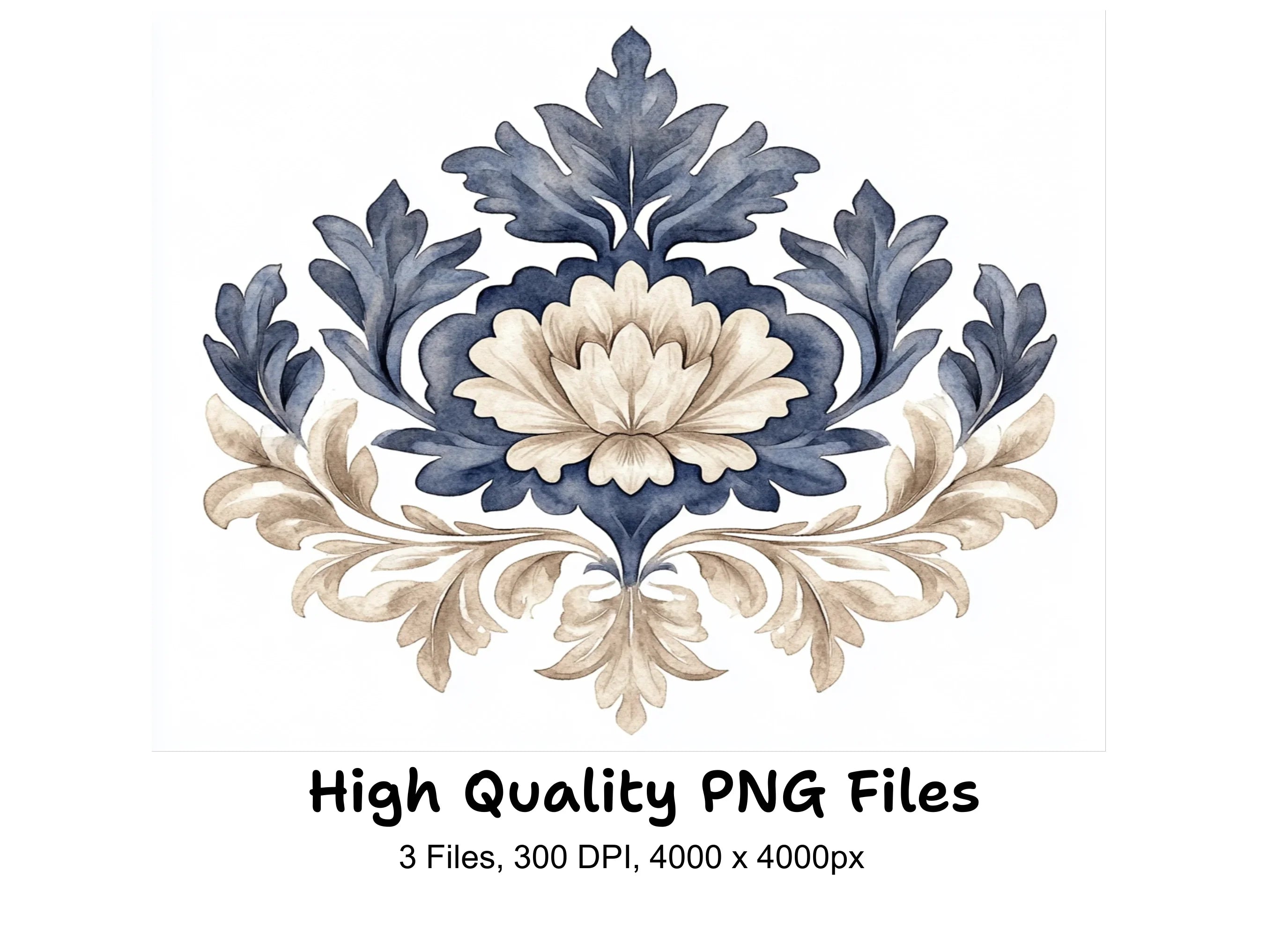 Elegant Blue Gold Damask Clipart Bundle