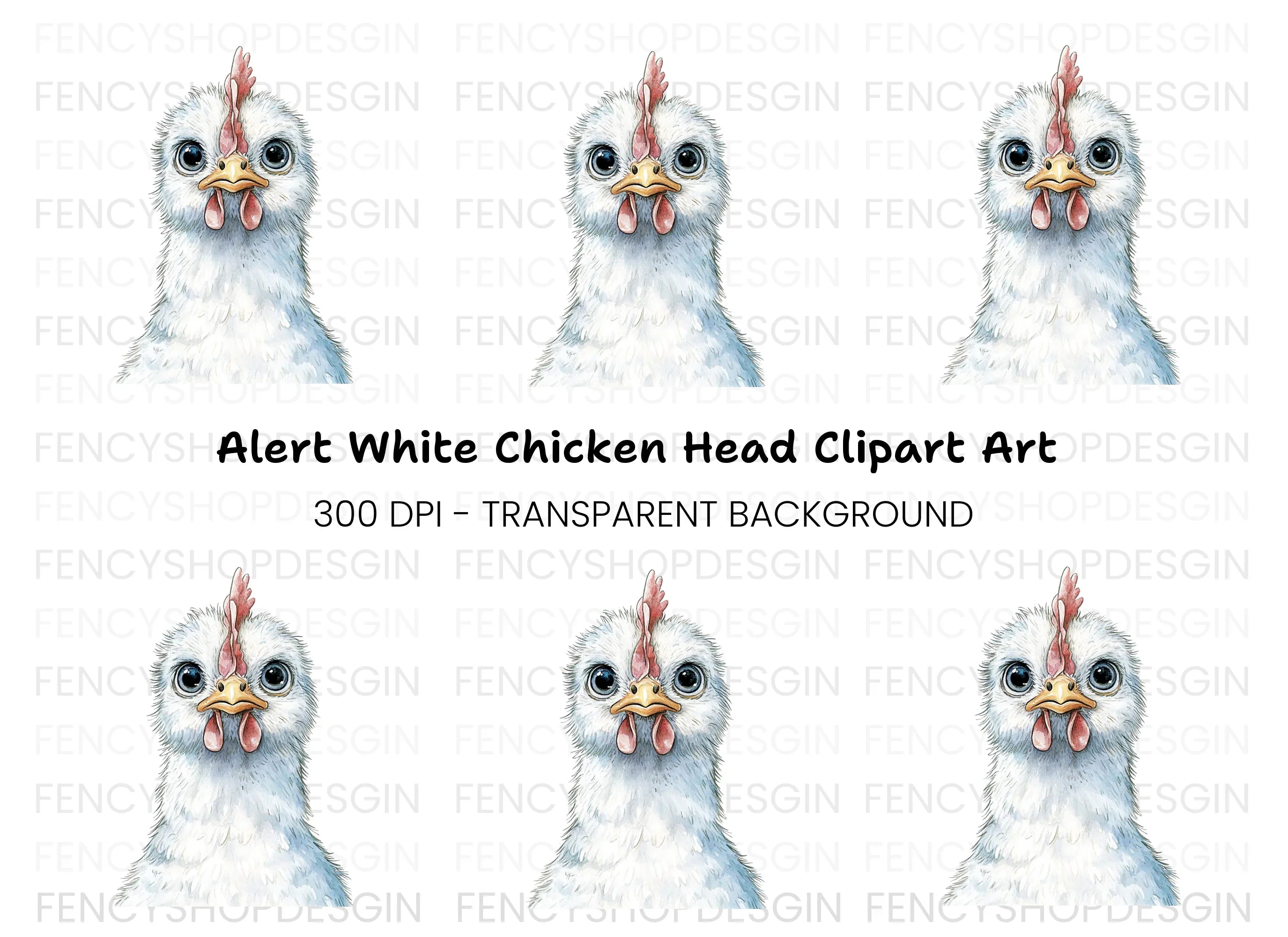 Cute White Chicken Head Clipart Bundle