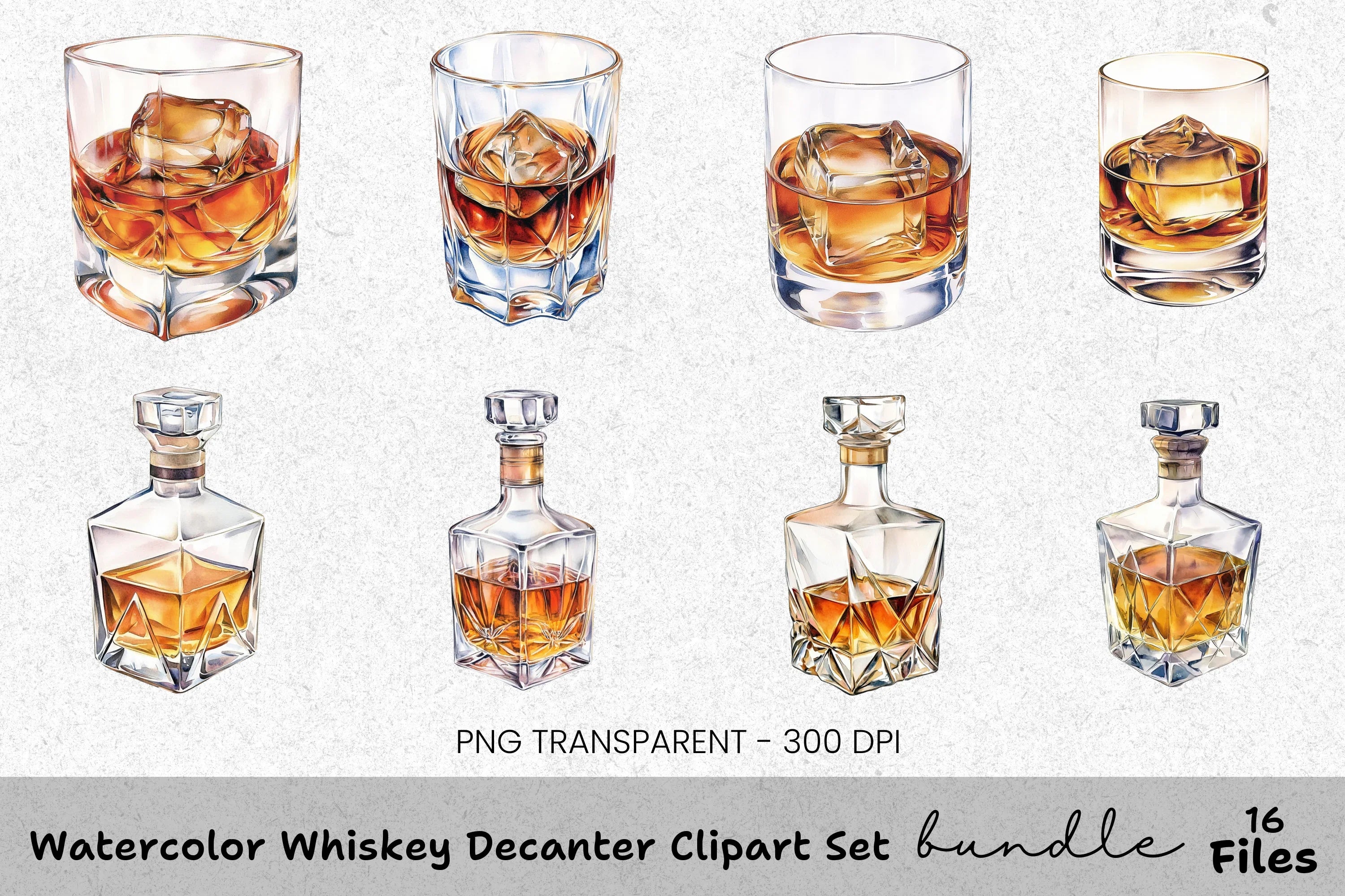 Whiskey Decanter Clipart Bundle