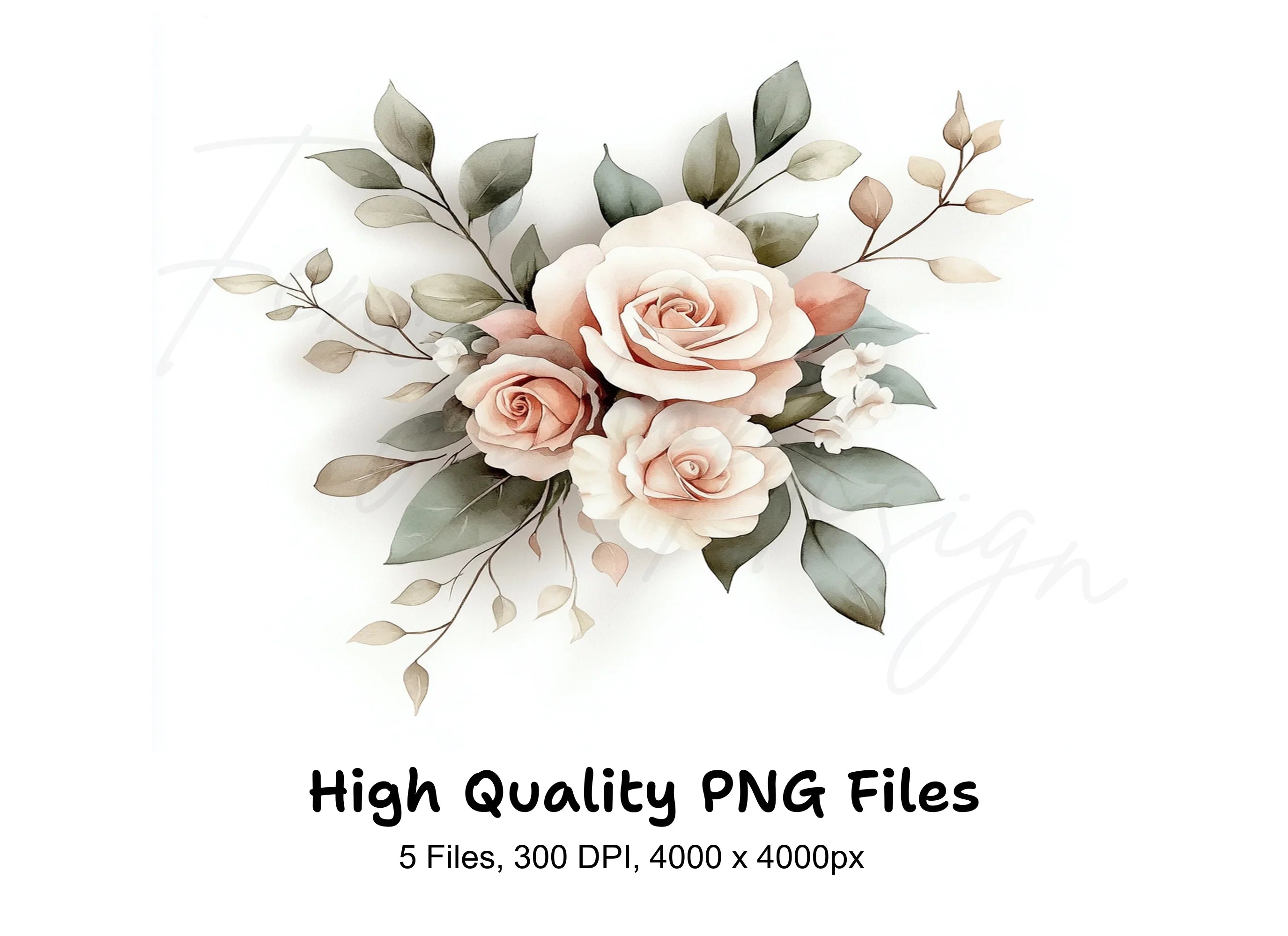 Blush Rose Bouquet Clipart Bundle