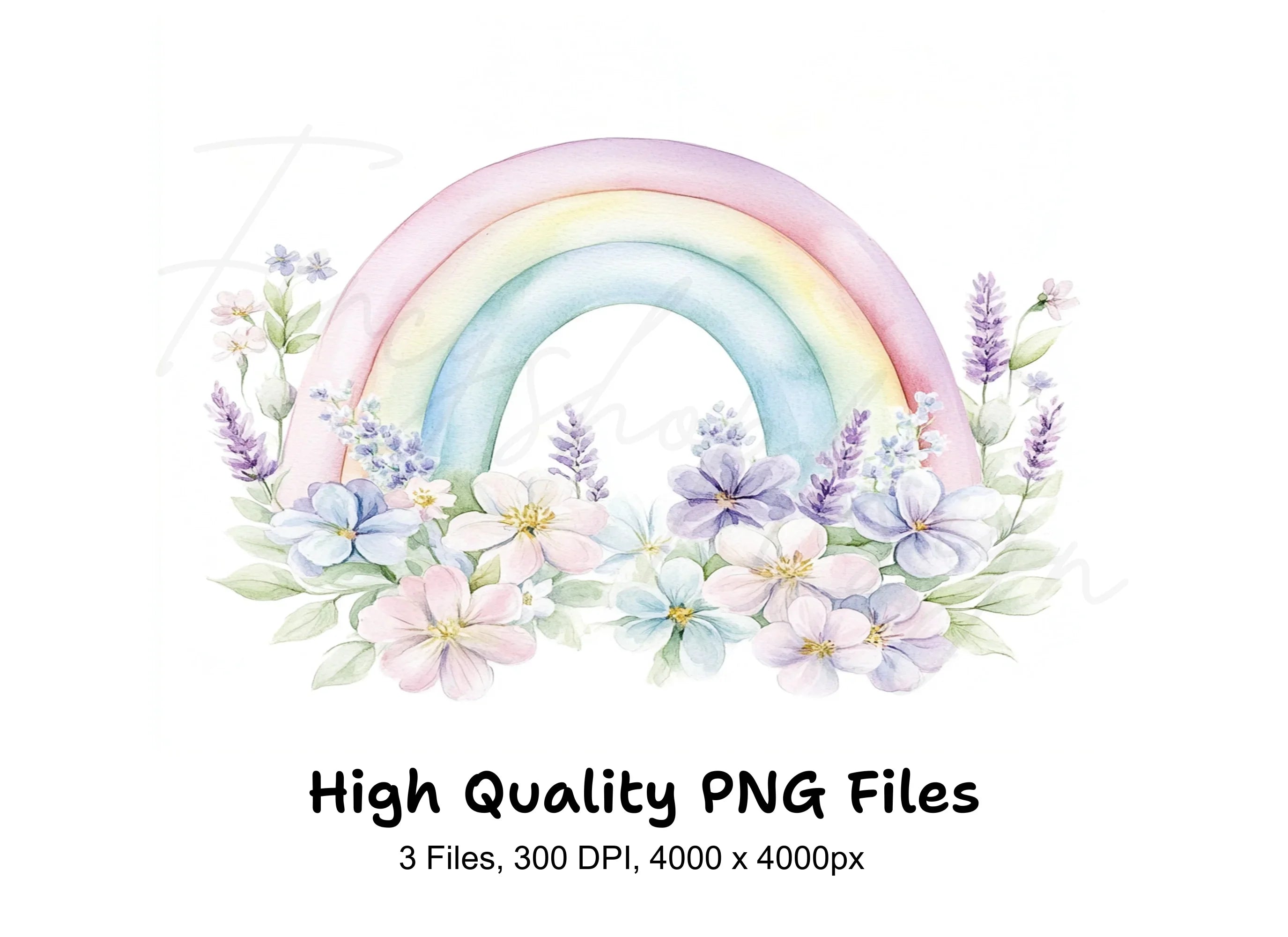 Floral Rainbow Illustrations Clipart Bundle
