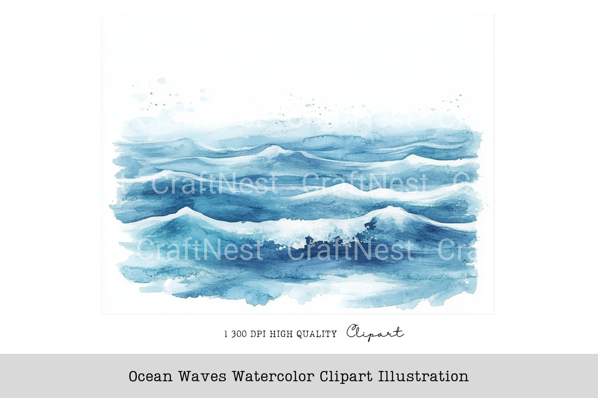 Ocean Waves Illustration Clipart Bundle