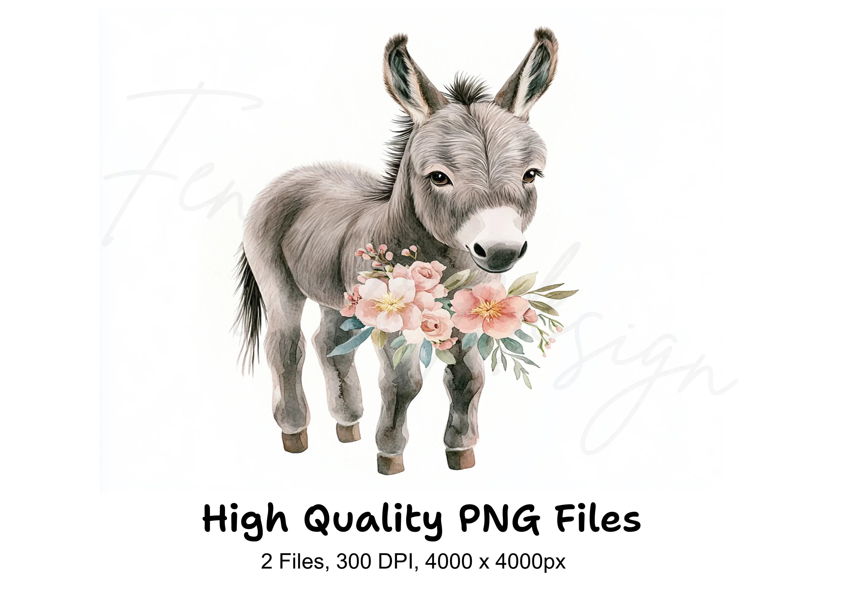 Cute Baby Donkey Floral Clipart Bundle
