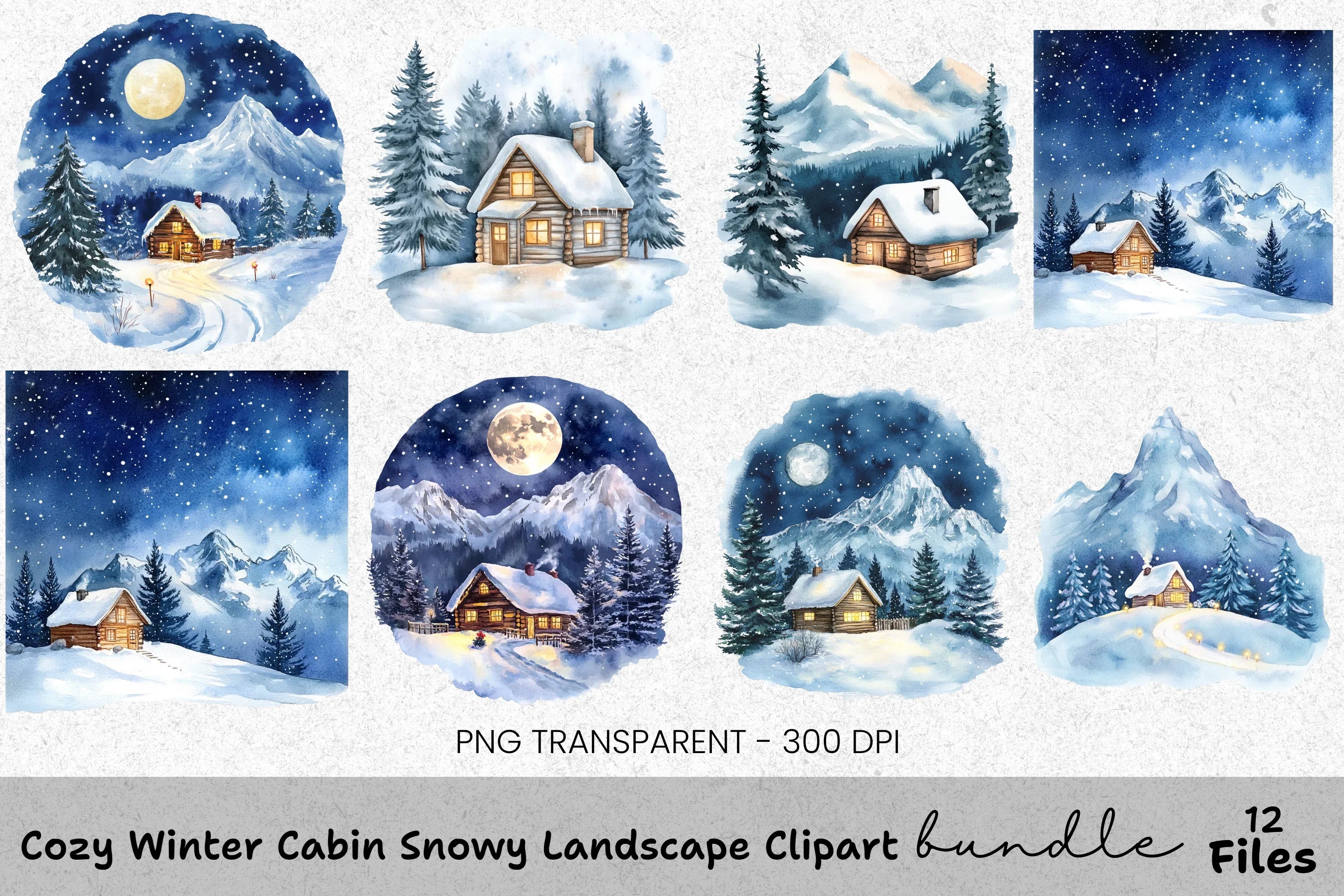 Winter Cabin Clipart Bundle