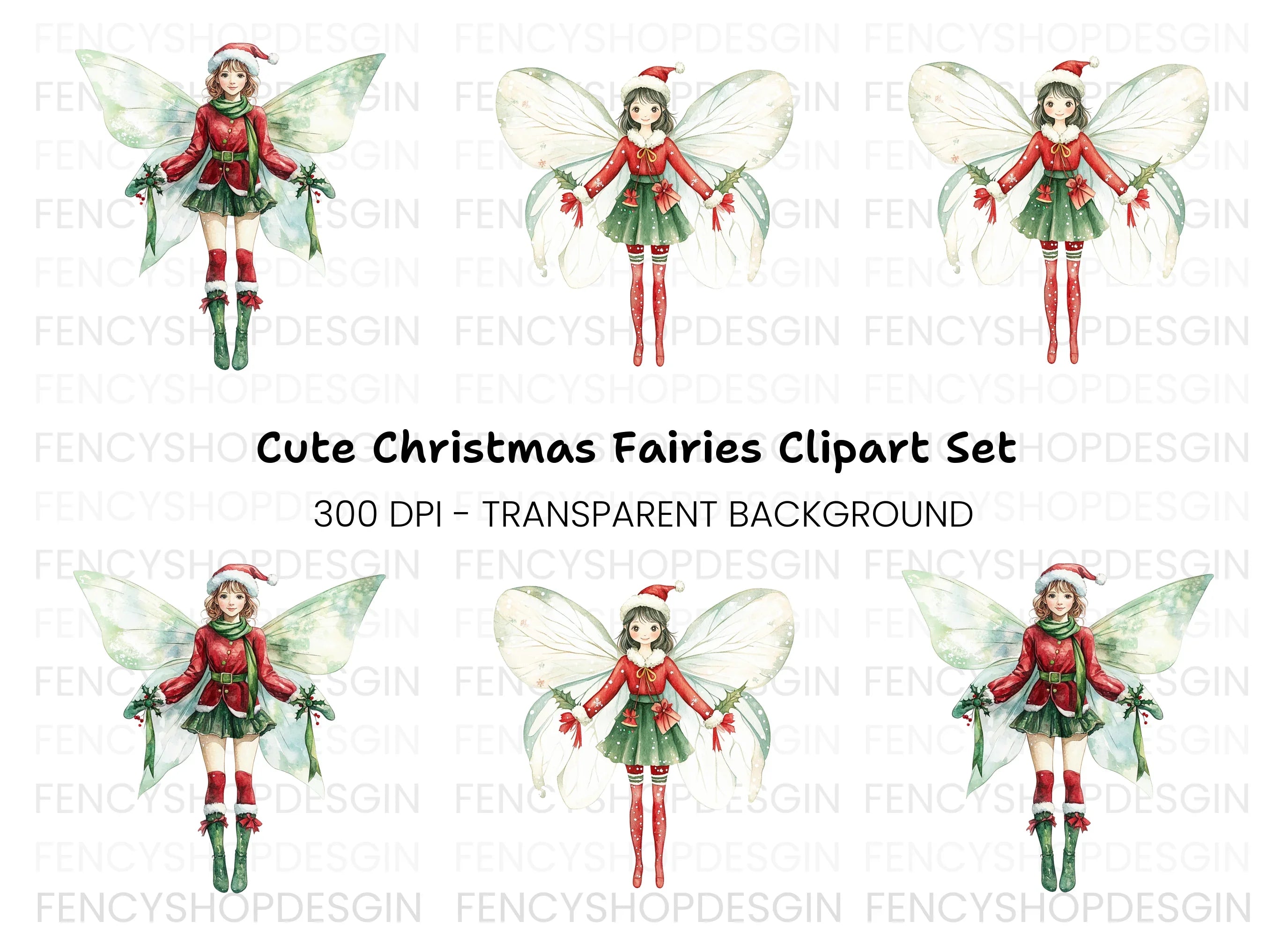Festive Christmas Fairy Clipart Bundle