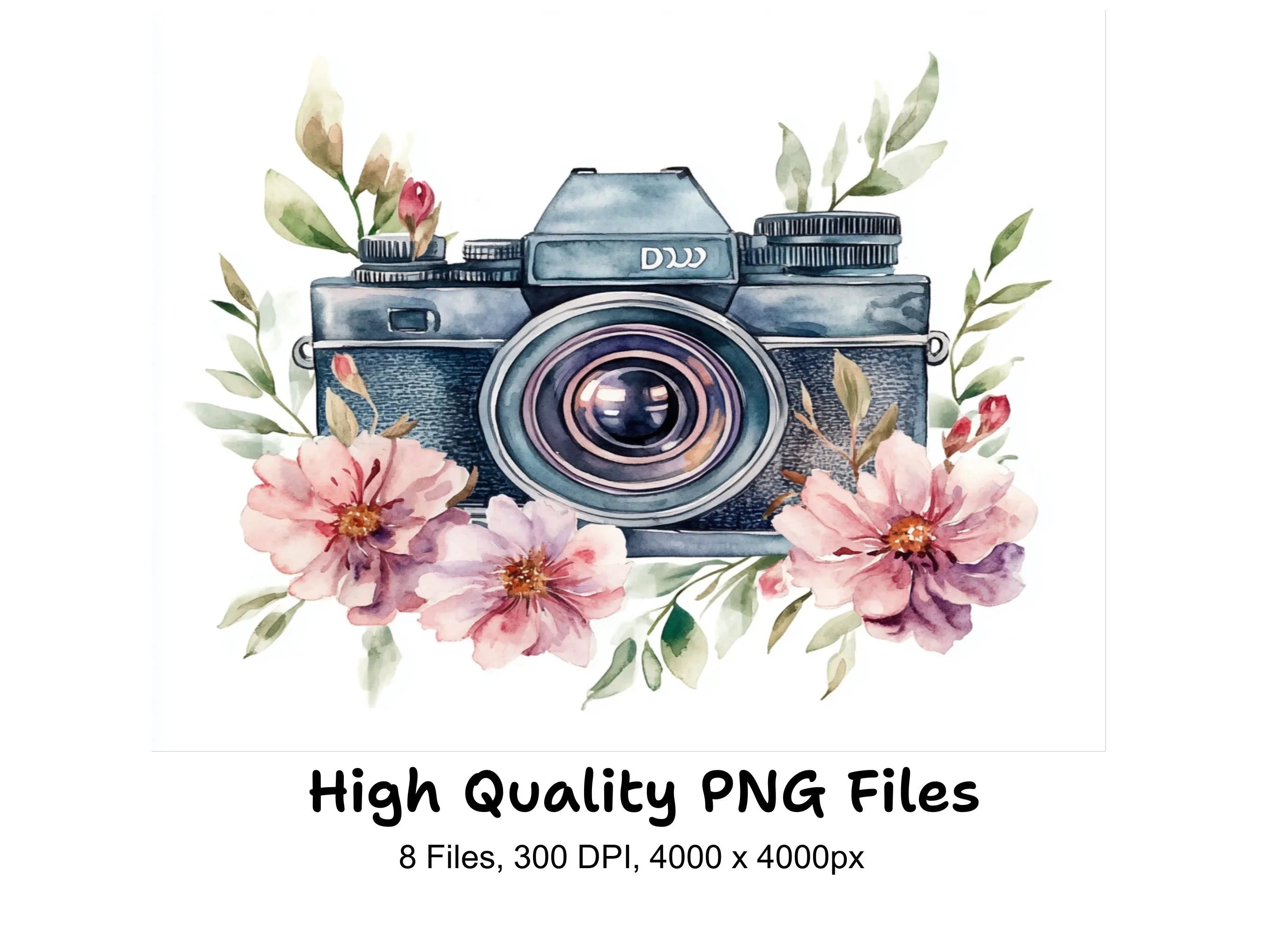 Vintage Camera Floral Clipart Bundle