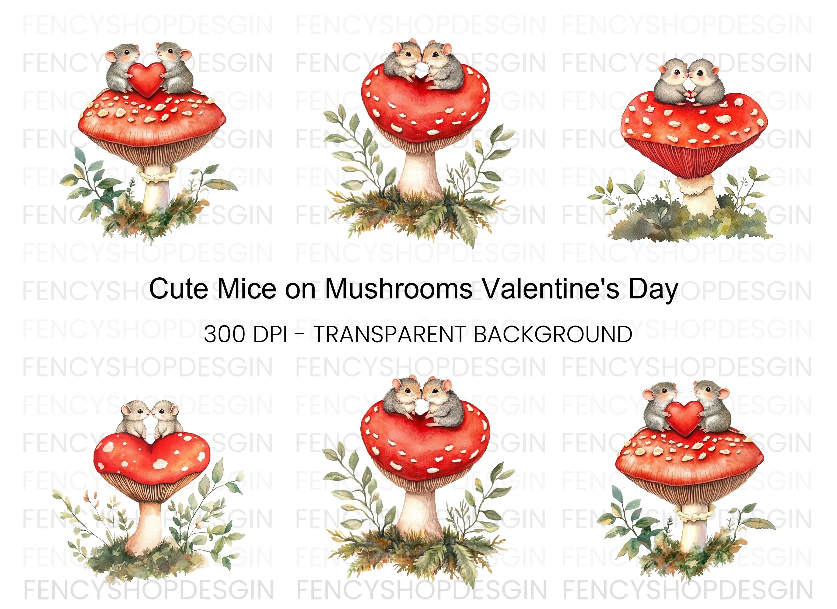 Cute Mice on Mushroom Clipart Bundle