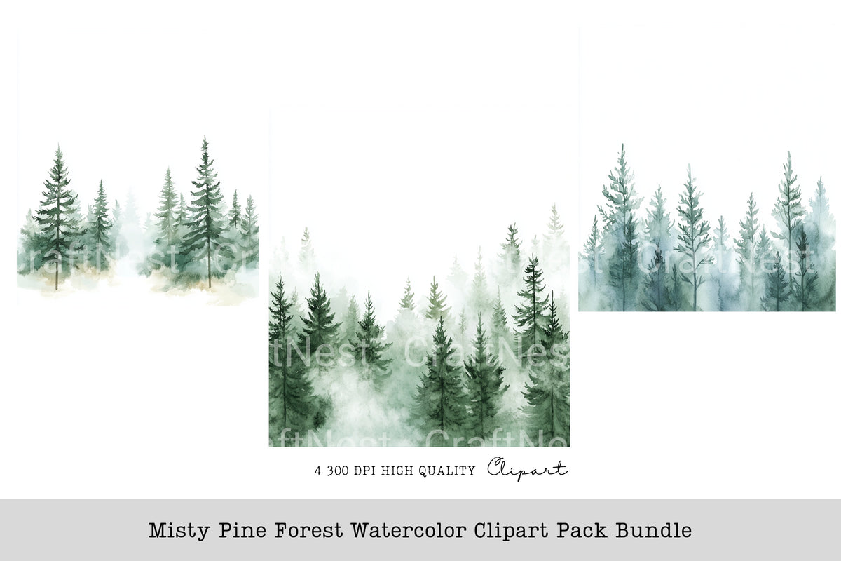 Misty Pine Forest Clipart Bundle