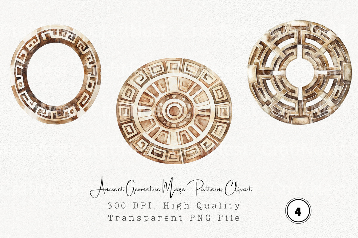 Ancient Geometric Maze Patterns Clipart Bundle
