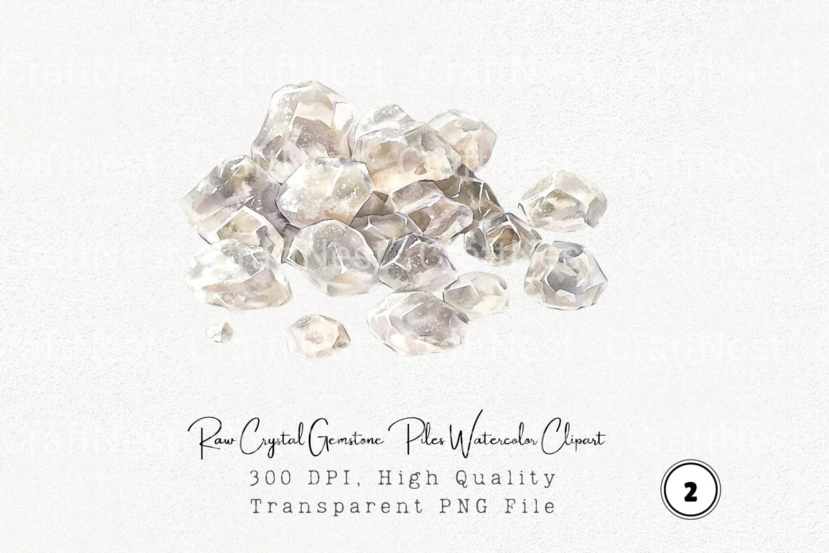 Raw Crystal Gemstone Piles Clipart Bundle
