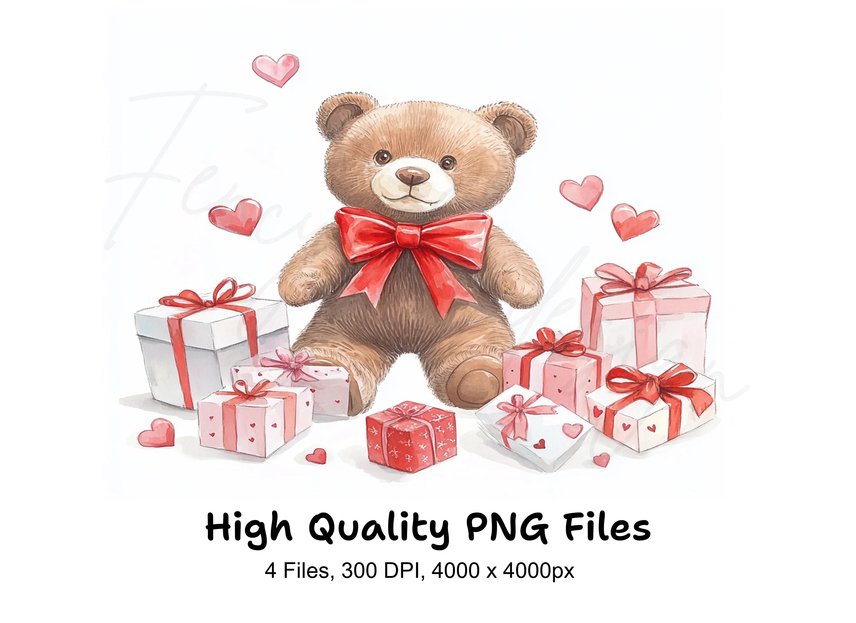 Cute Teddy Bear with Gifts Clipart Bundle
