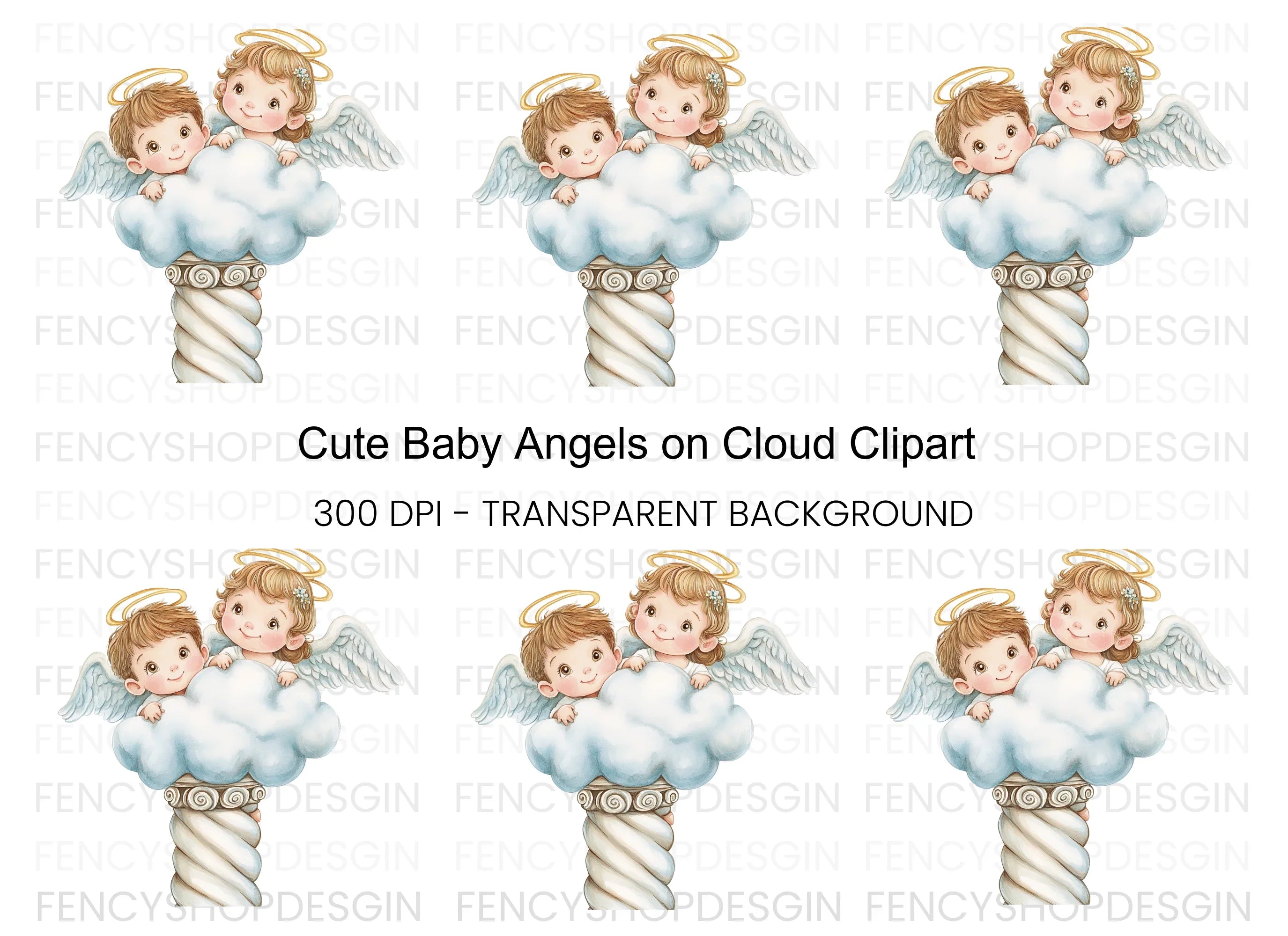 Cute Baby Angels on Cloud Clipart Bundle