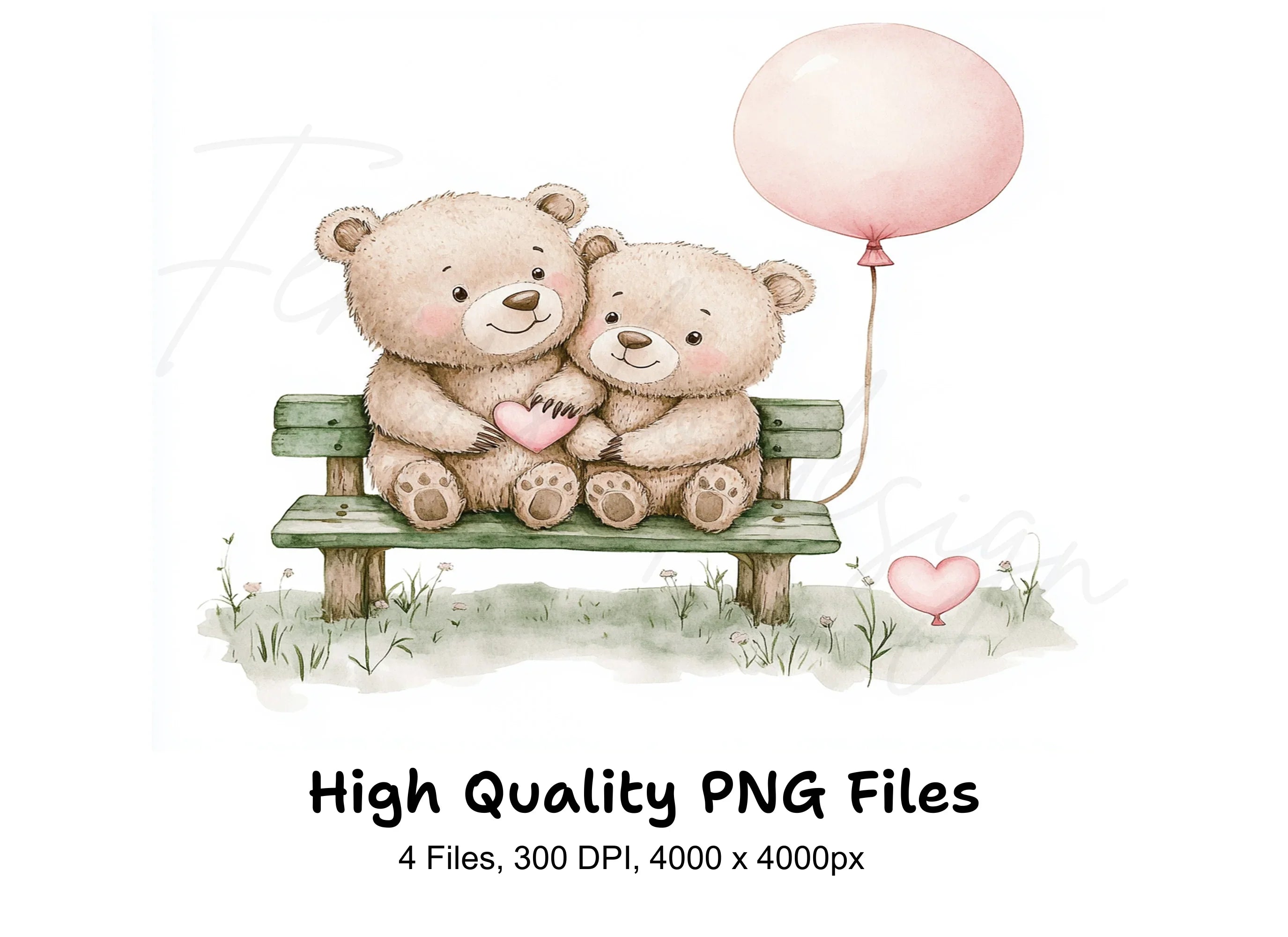 Romantic Bear Couple on Bench Clipart Bundle