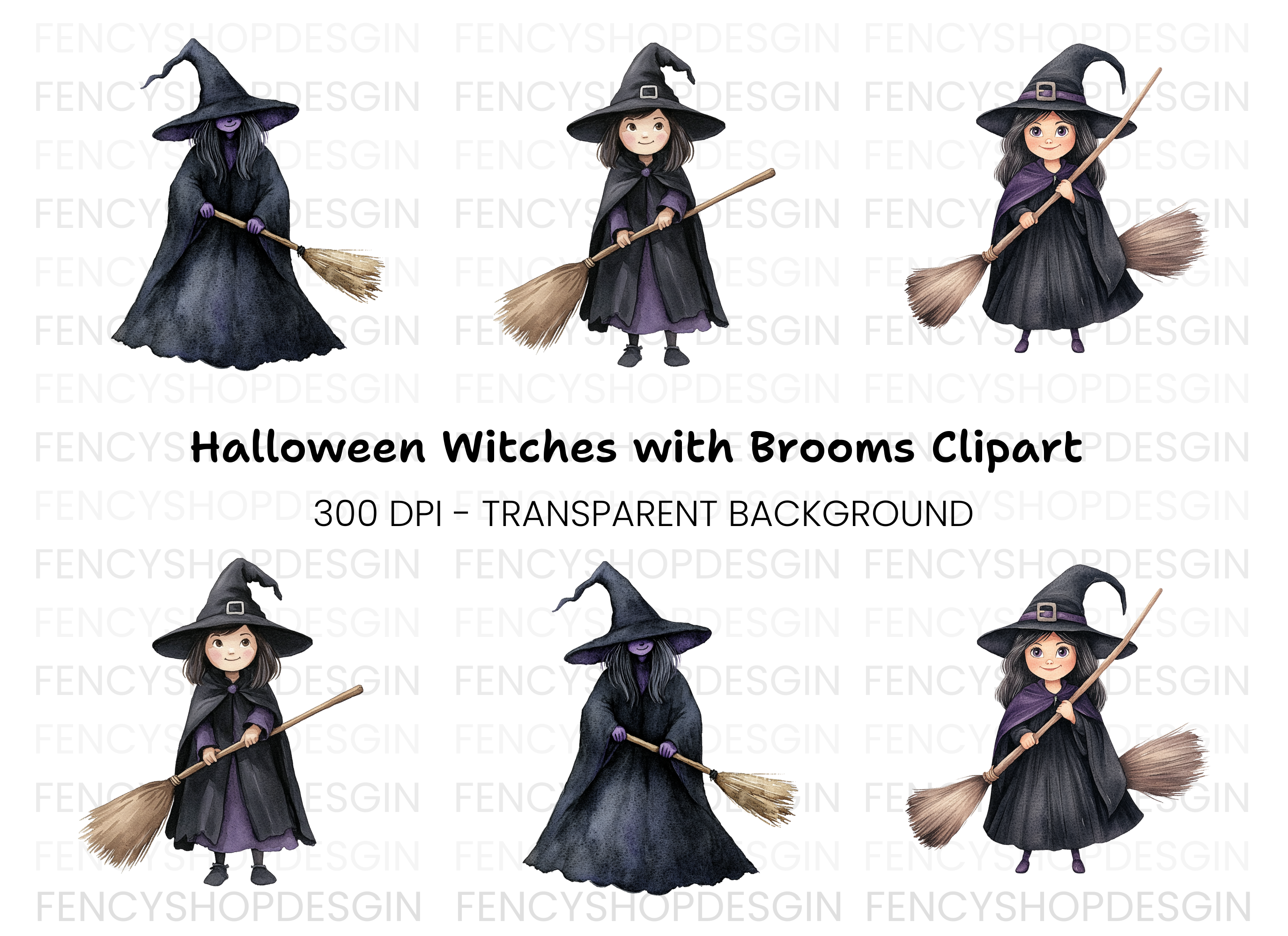 Cute Halloween Witch Clipart Bundle