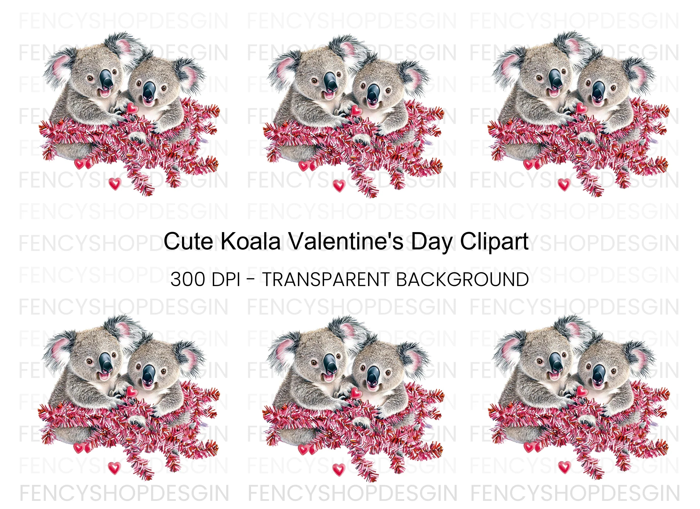 Adorable Koala Couple Valentine Clipart Bundle
