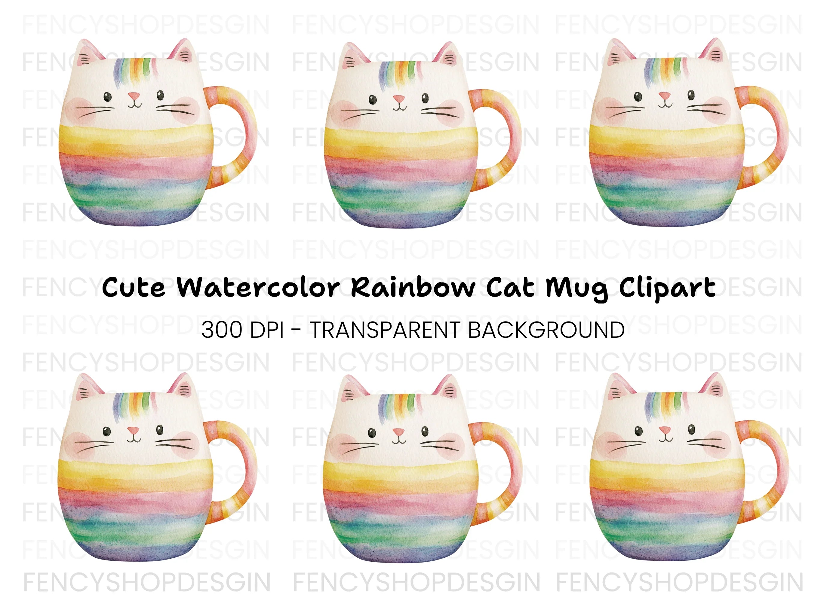 Cute Rainbow Cat Clipart Bundle