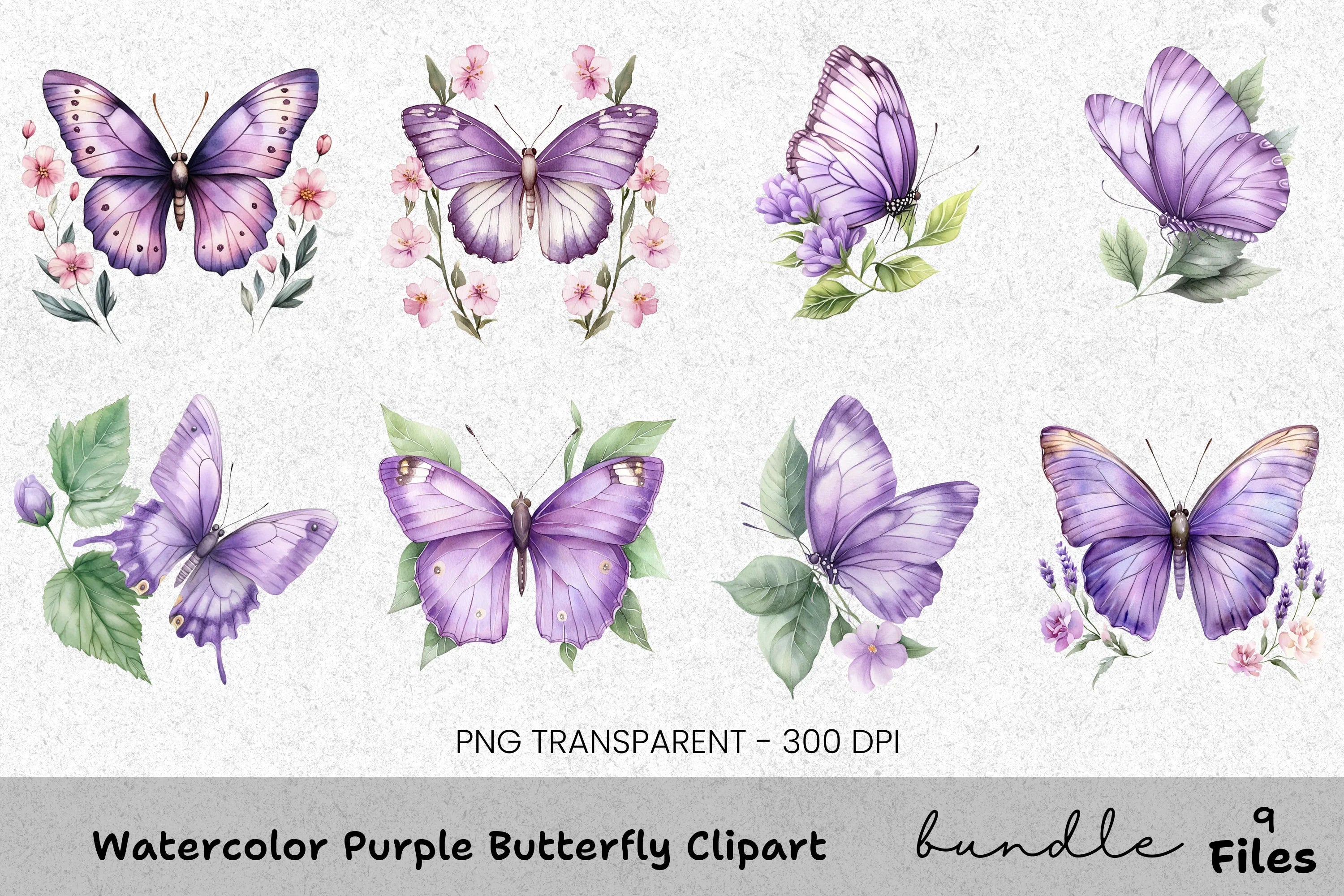Purple Butterfly Clipart Bundle