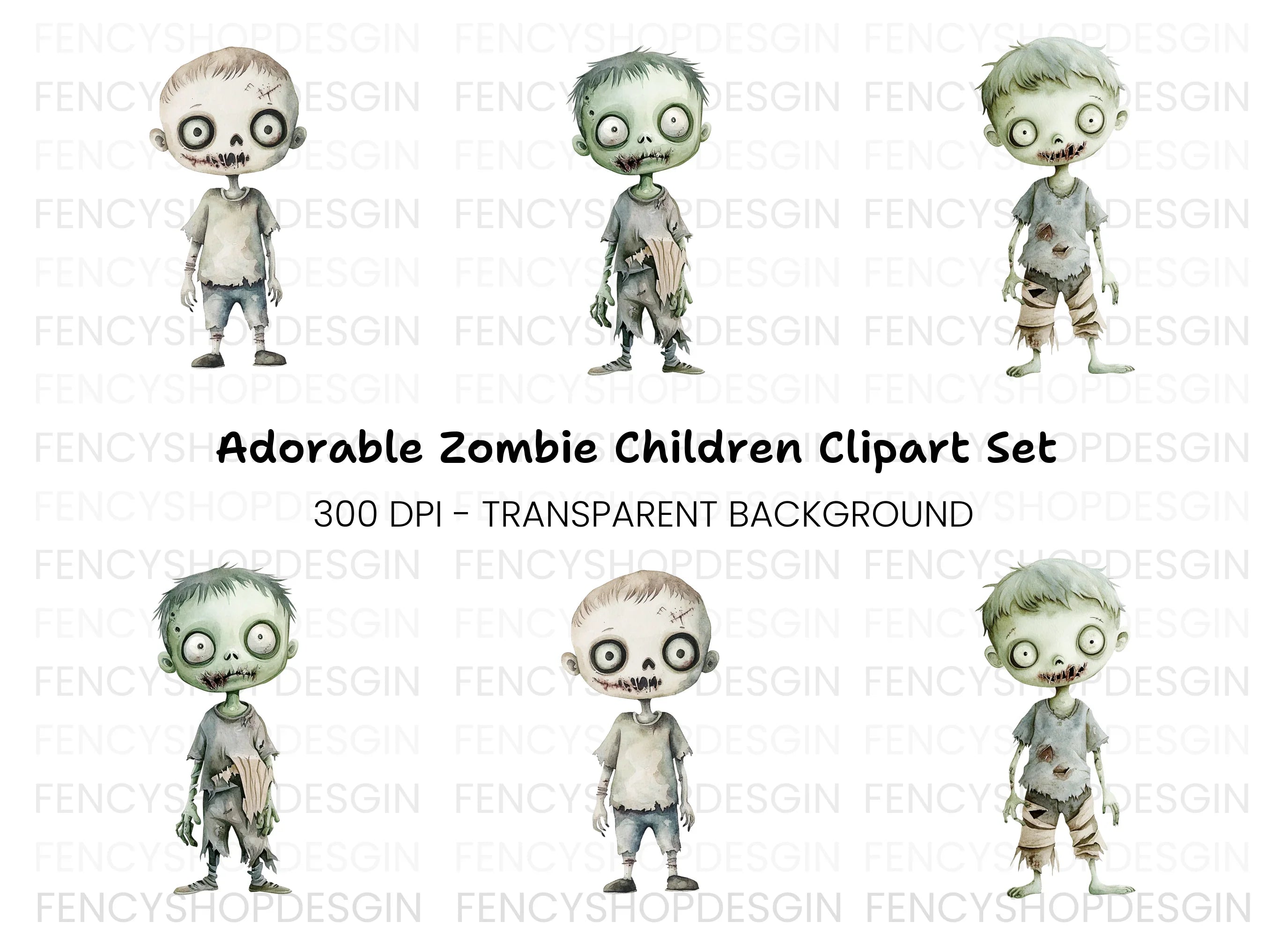 Cute Zombie Boys Clipart Bundle